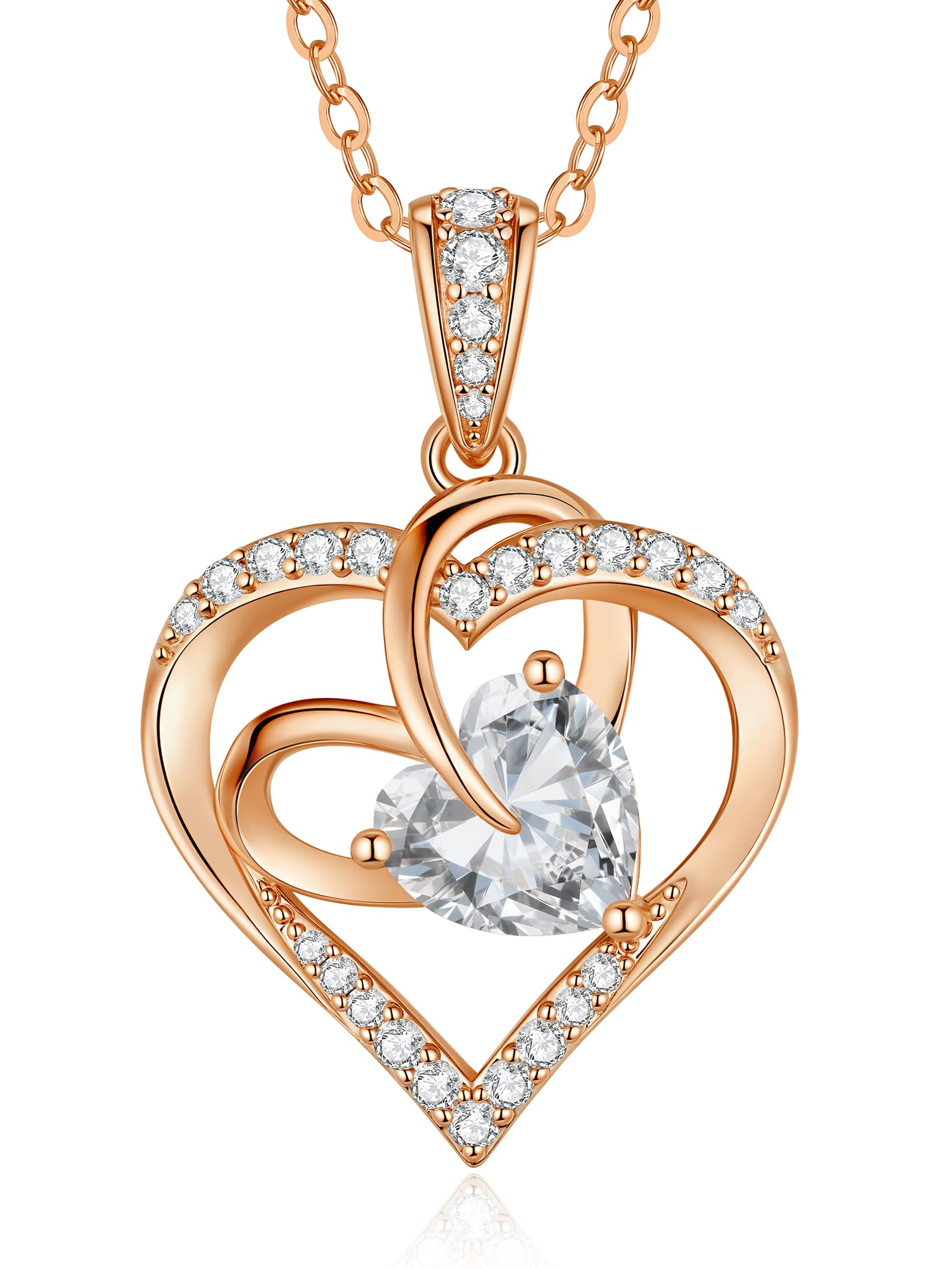 CDE Kette Damen Ewigkeitsherz Herzkette Rosegold Rhodinierung Halskette für Frauen Geburtsstein Herzanhänger Schmuck Geschenke für FrauenSie zum Muttertag Geburtstag Valentinstag Weihnachtsgeschenke