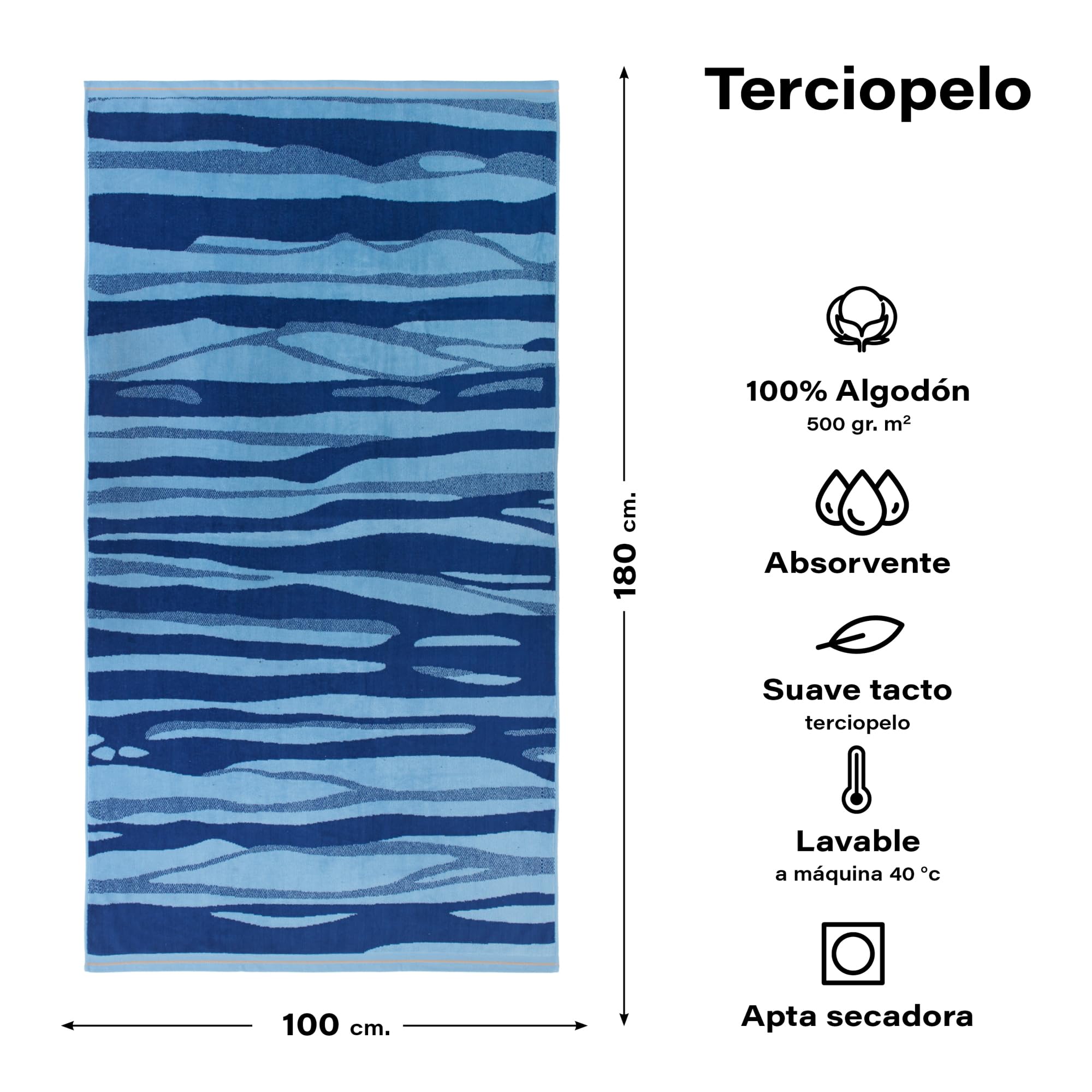 Top Towel - Zomba - Toalla Playa Grande 100x180 cm - 100% Algodón Egipcio Hilo Doble - Acabado Terciopelo Suave y Duradero - Ideal Playa y Piscina - Lavable a Máquina