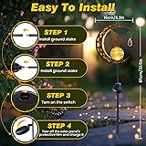 Solar Lights Garden Decorations Outdoor, IP65 Waterproof Moon Fairy Solar Crackle Glass Light, Warm White LED Metal Stake Ornament for Pathway Lawn Patio Yard Gifts for Mom Grandma Women - 7
