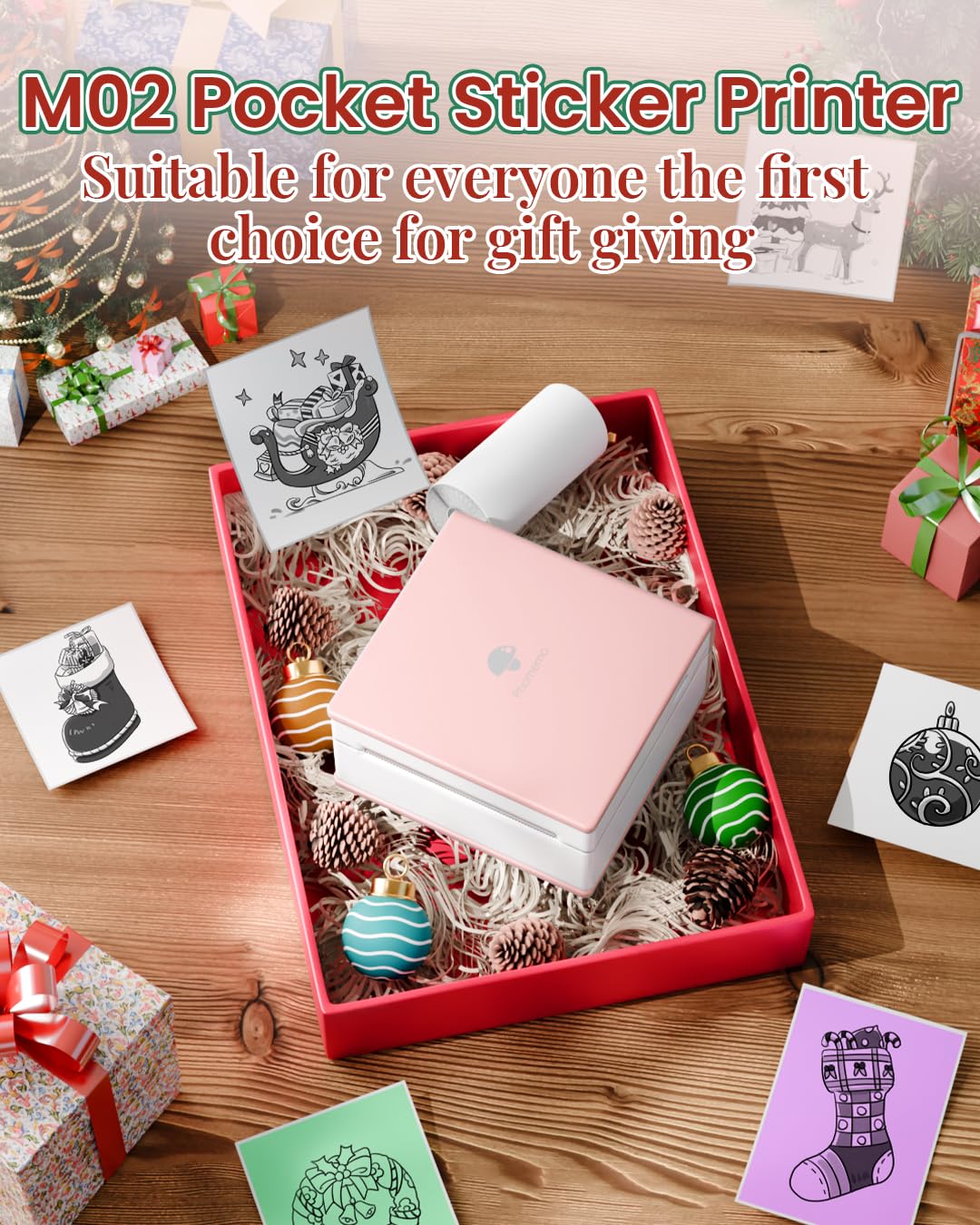 Phomemo M02 - Impresora térmica con 3 Rollos de Papel incluidos, compacta Impresora de Bolsillo inalámbrica para Viajes, Compatible con Android iPhone y iPad para Journal Children Daily Plan, Rosa