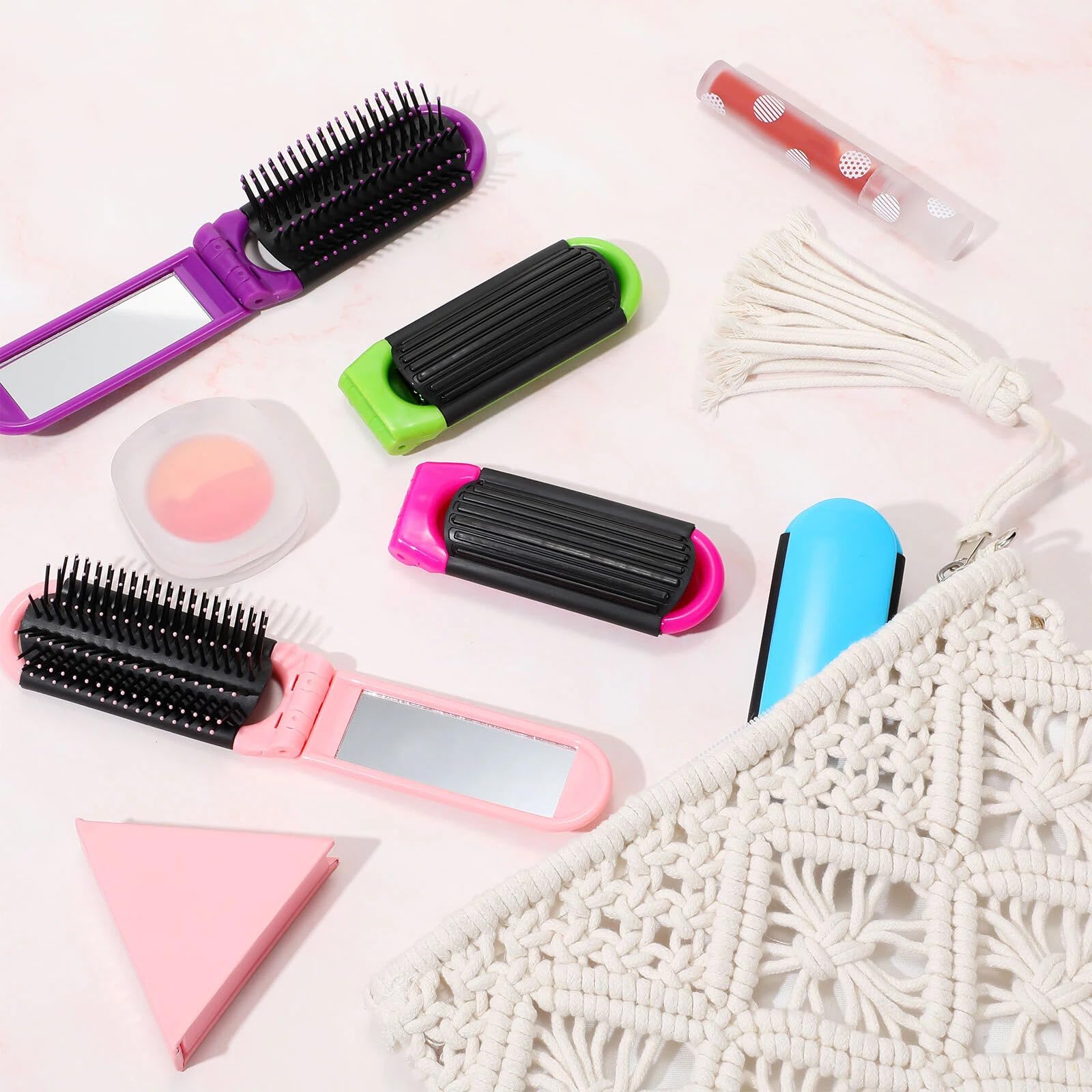 Juego de 30 cepillos de pelo plegables portátiles con espejo, cepillo de pelo colorido de viaje, mini cepillo para el cabello, cepillo compacto para mujeres y hombres, cepillo de pelo pequeño para