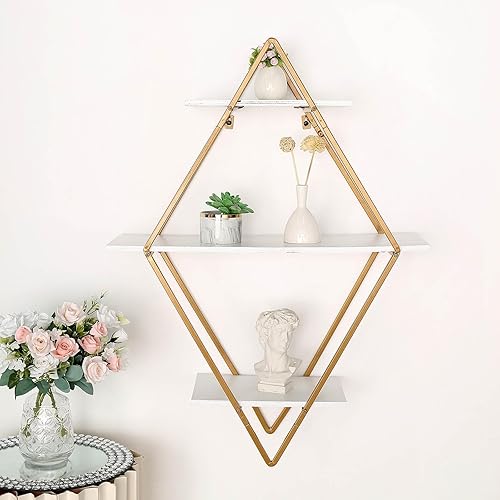 Efavormart - Estante geométrico de 31 pulgadas con forma de diamante de 3 niveles de metal dorado para postres y cupcakes, estante para colgar en la