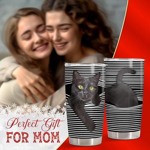 Vista 28 de Vaso de gato de terror con tapa, taza de película de terror de acero inoxidable de 20 onzas, taza de café única con gatos, Navidad, Halloween, Vaso