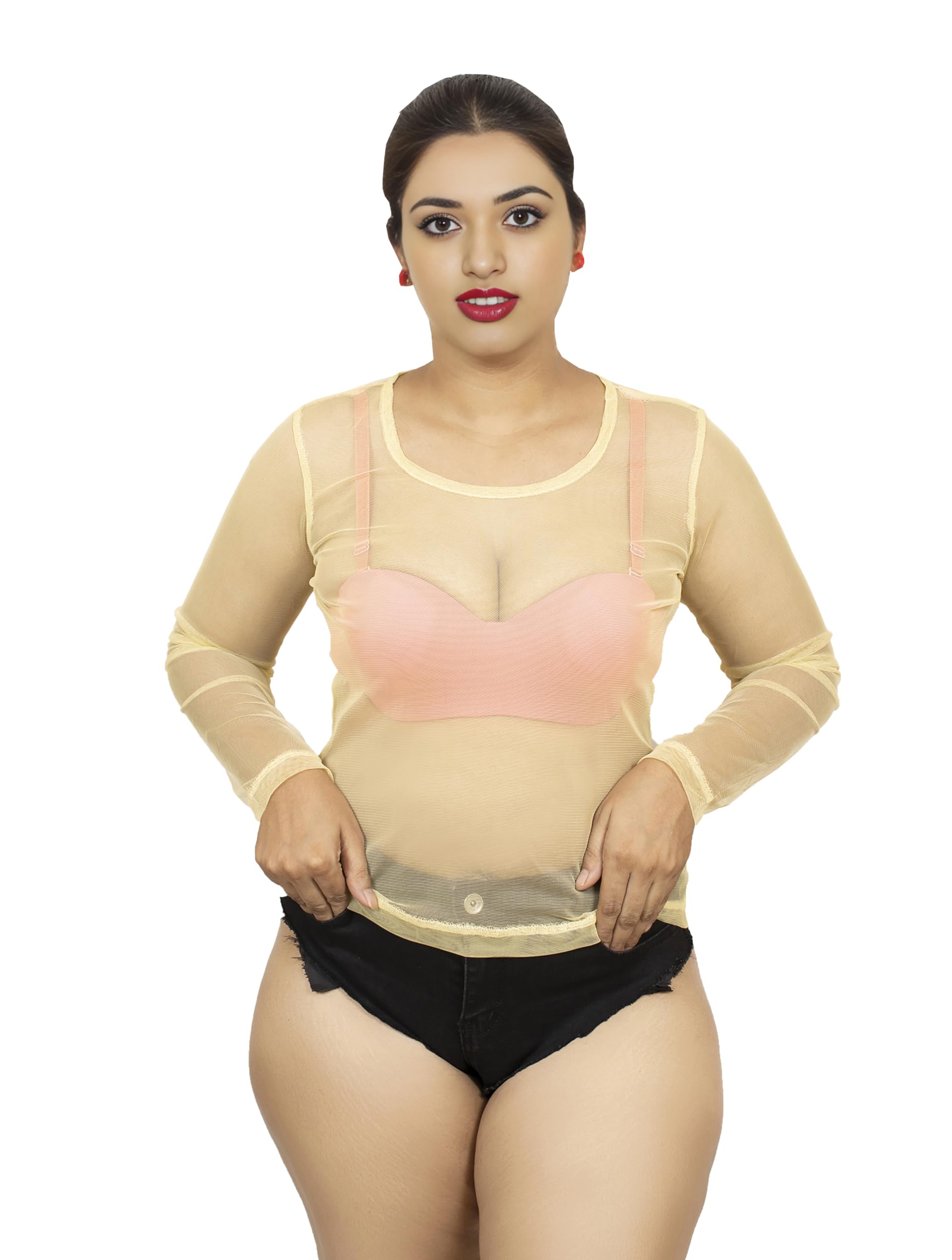 See Through Net Cover Up Top, Full Sleeves, Slim Fitted, Casual Wear-image-36
