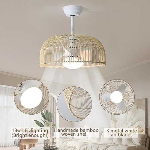 Miniatura 6 de JSAITEE Ventiladores de techo bohemios enjaulados con luces y control remoto, ventilador de techo de perfil bajo de montaje empotrado de 18