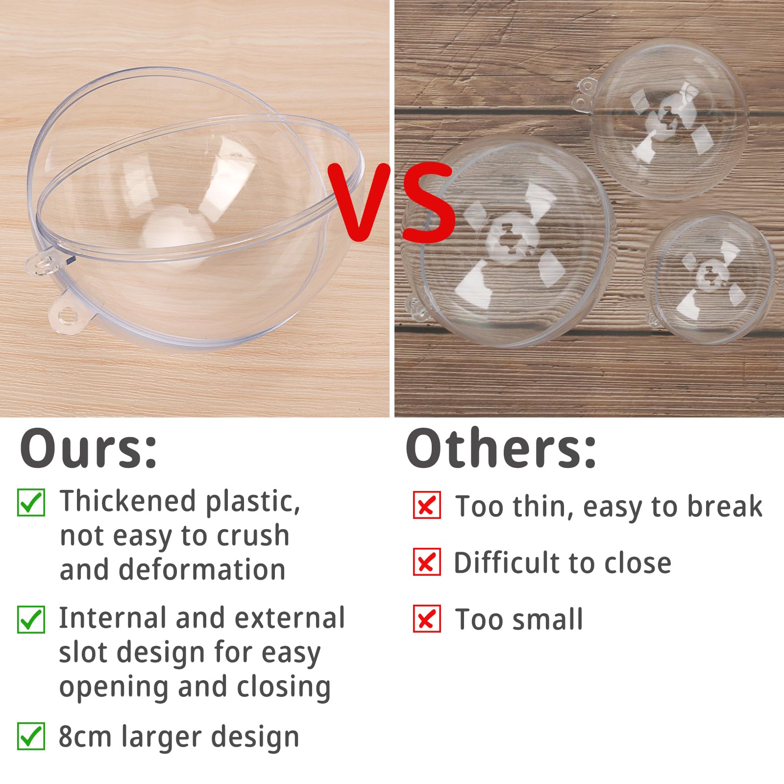 YONTINY 20pcs Clear Christmas Baubles, 8cm Plastic Empty Ornaments to Fill - Image 3