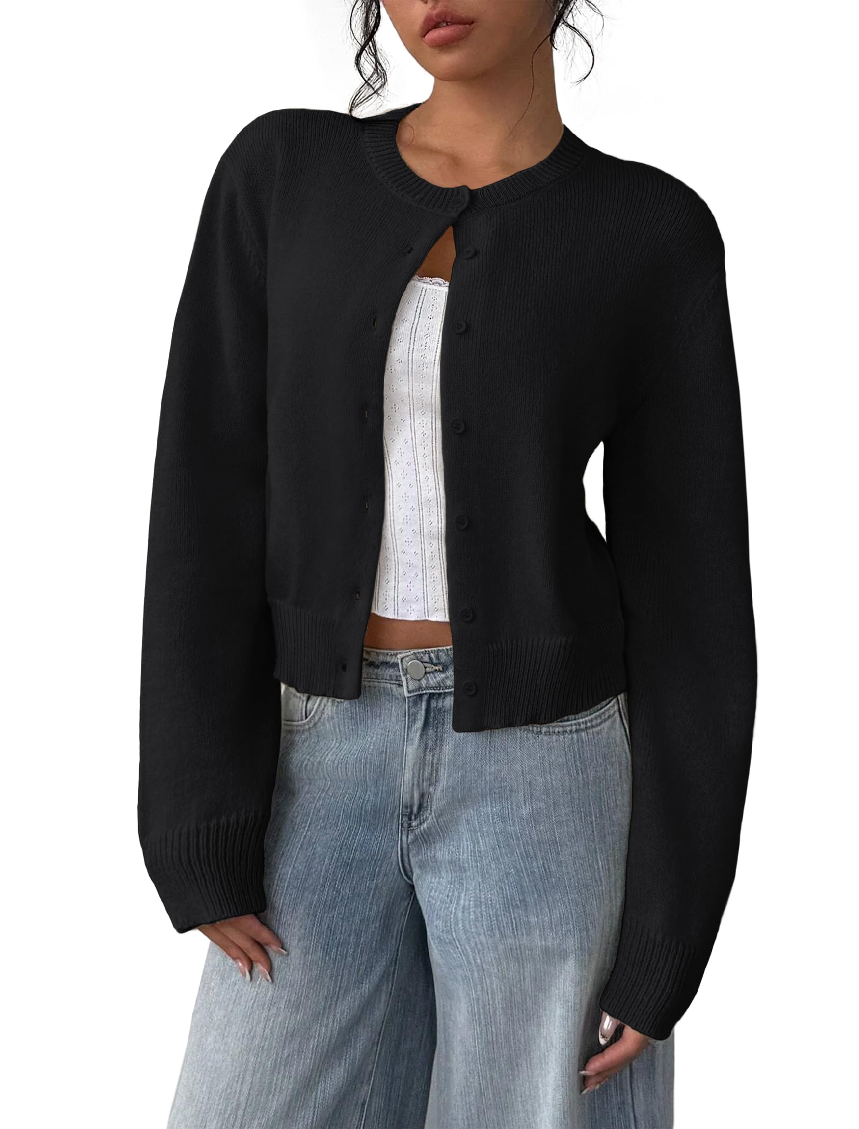 IWD Womens Cropped Cardigan Sweaters Knit Lightweight Crop Sweater Fall Outfits Trendy Open Front Clothes 2025