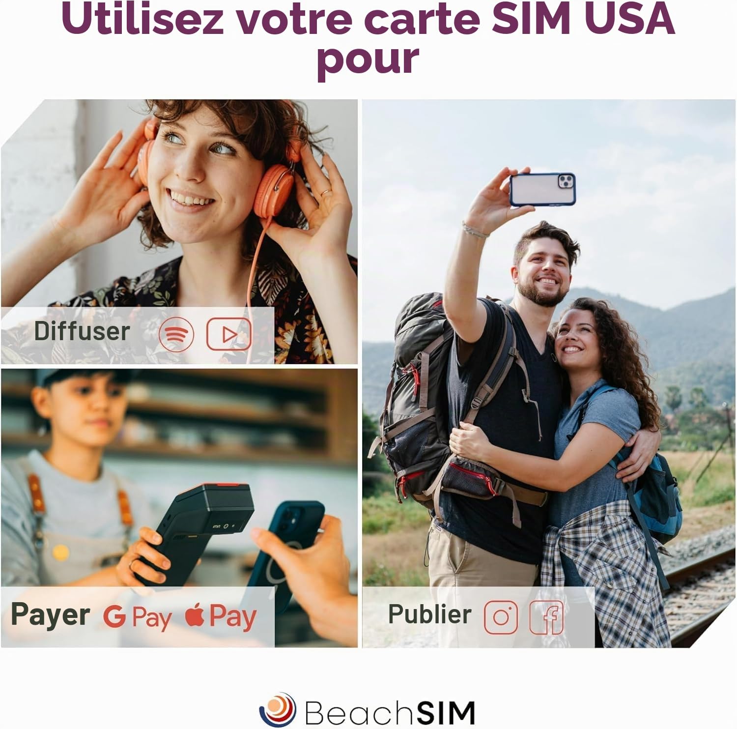 Carte SIM USA 30 Jours. 50 Go de Volume de données avec réseaux 4G/5G. Activation Rapide. Chargement Facile. Données Uniquement. Fonctionne sur Les appareils iOS et Android.