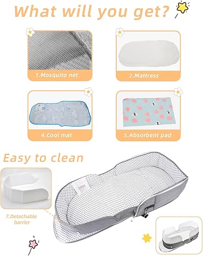 Miniatura 3 de Moisés de viaje para bebés Cuna de viaje plegable y ligera con mosquito y toldo para recién nacidos al aire libre, regalo esencial