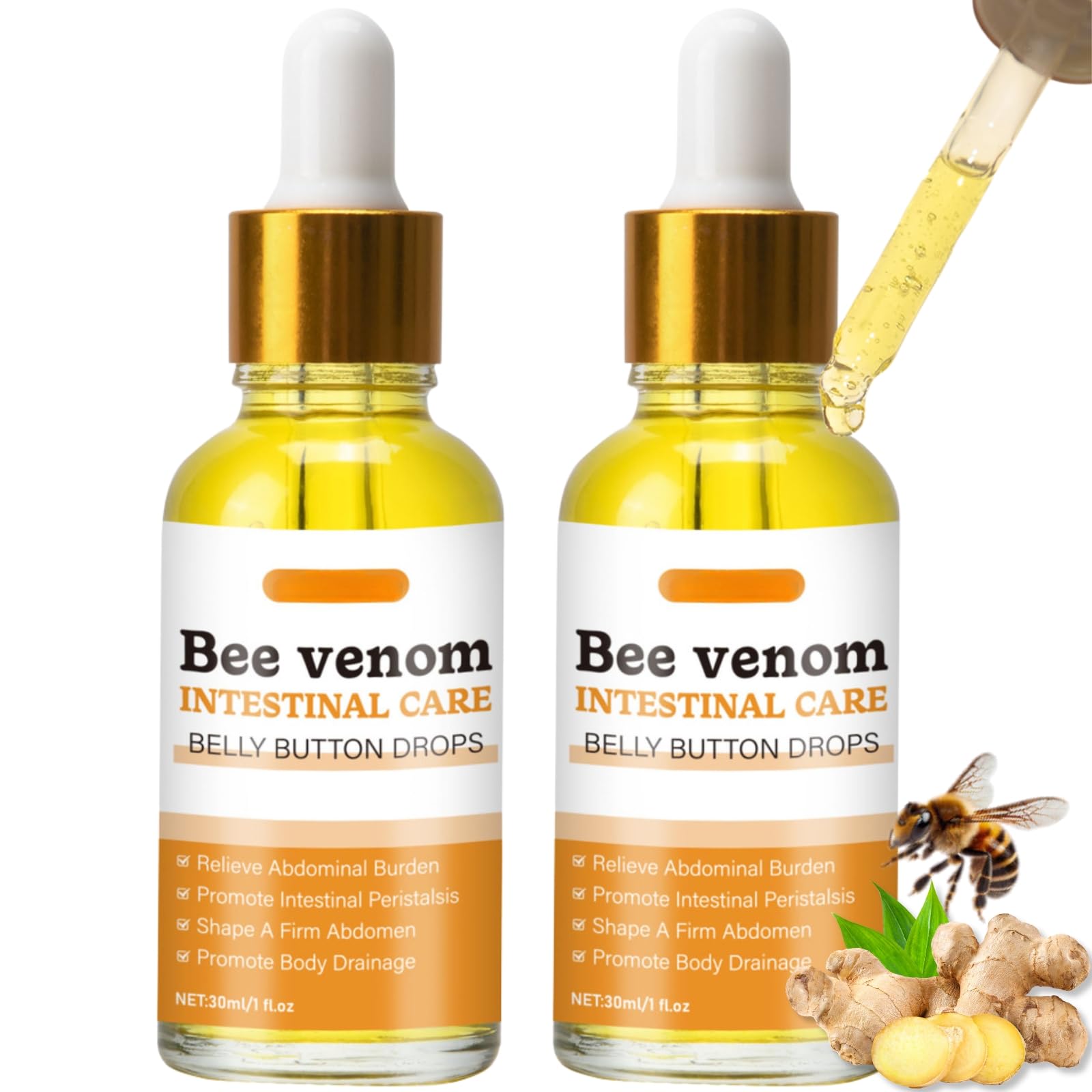 2PCS Bee Venom Belly Button Drops, Bee Venom Lymphatic Drainage Drops