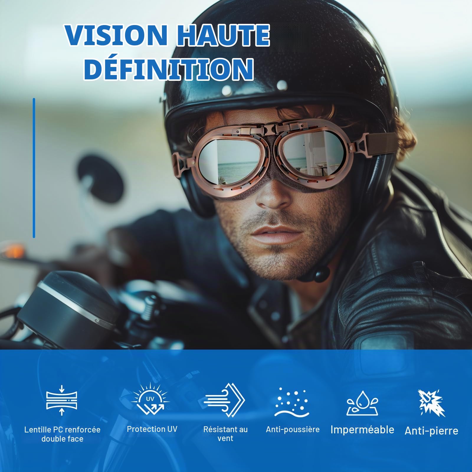 DREAMIZER Lunette Moto Vintage Style Punk Coupe-vent Aviateur Pilote ATV Motocross Lunettes Anti-poussière