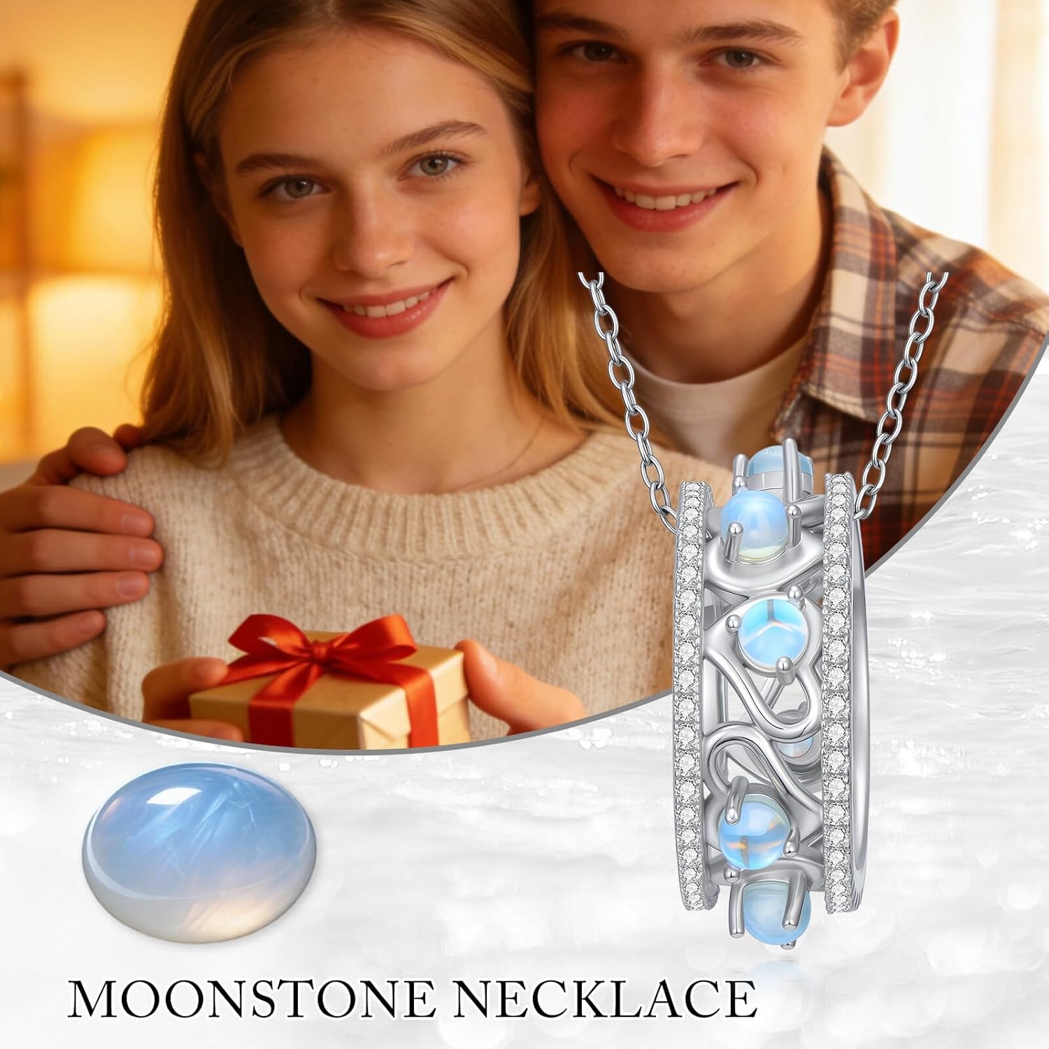 Moonstone Necklace for Women 925 Sterling Silver Heart Ring Pendant Ladies Jewelry Gifts - Image 5