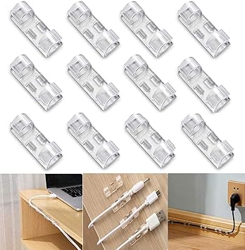 INOVERA (LABEL) 30 Pieces Wire Organizer Cable Management Clip Desktop Cord Hook with 3M Adhesive Foam (Transparent) - image, photos