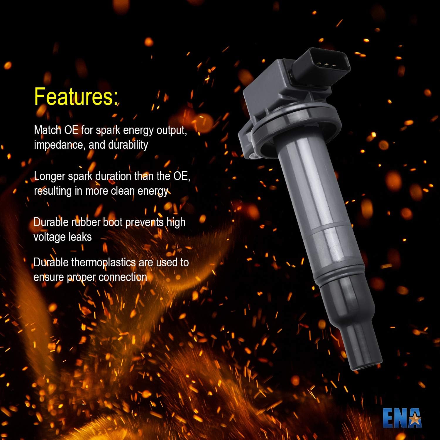 ENA Set of 4 Ignition Coil Pack UF316 with 4 Iridium Spark Plug 7090 1.5 L4 Compatible with Scion Toyota Echo Prius Yaris xA xB 2000-2018 1.5L Replacement for 9091902240 C1304 UF316T