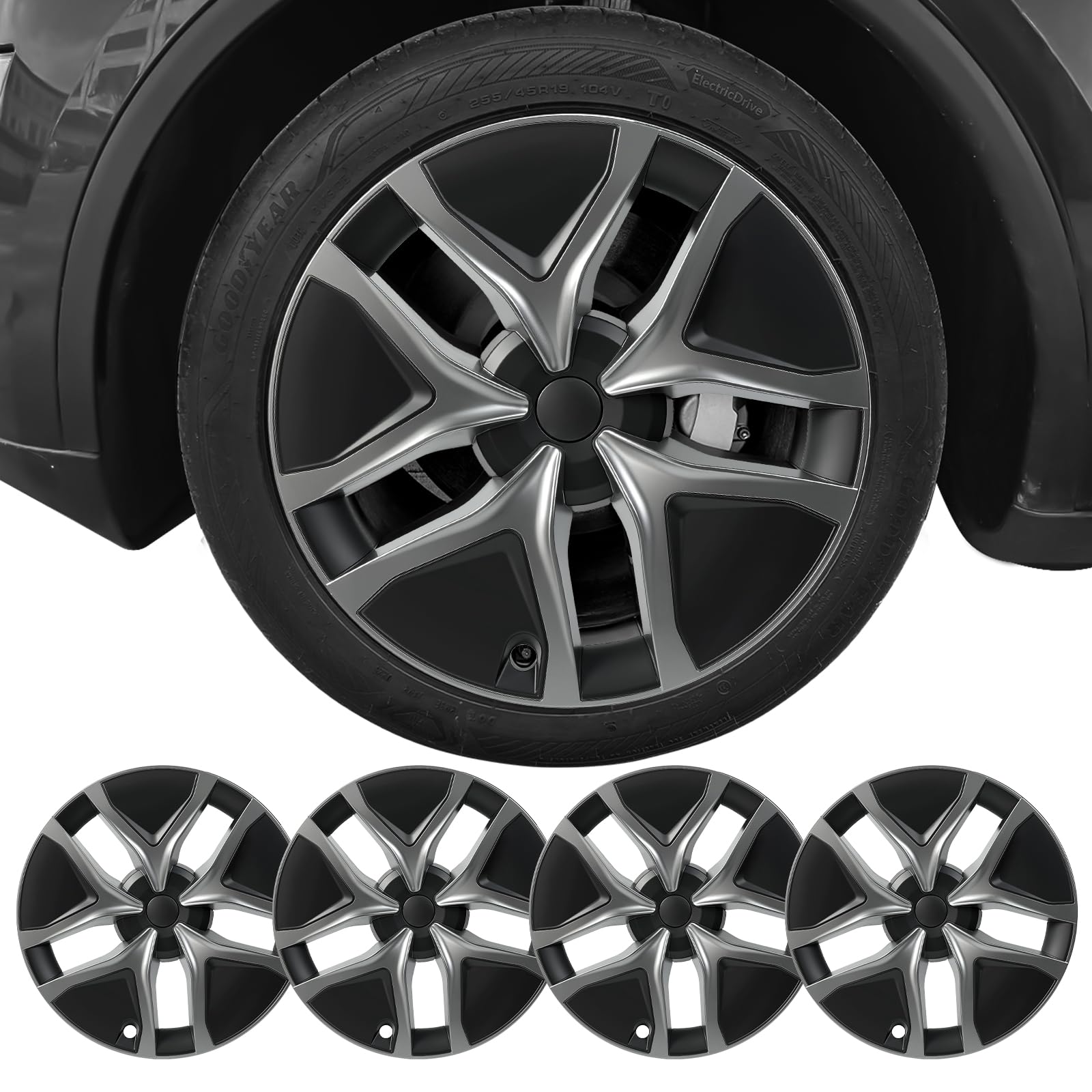 Photo 1 of Tesla Model Y Juniper 19 Inch 4 Pcs Wheel Covers - Matte Black ABS Hubcaps with Rim Protectors | Replacement Compatible with 2025 2026 Model Y Juniper, not Compatible with Tesla Y 2021-2024