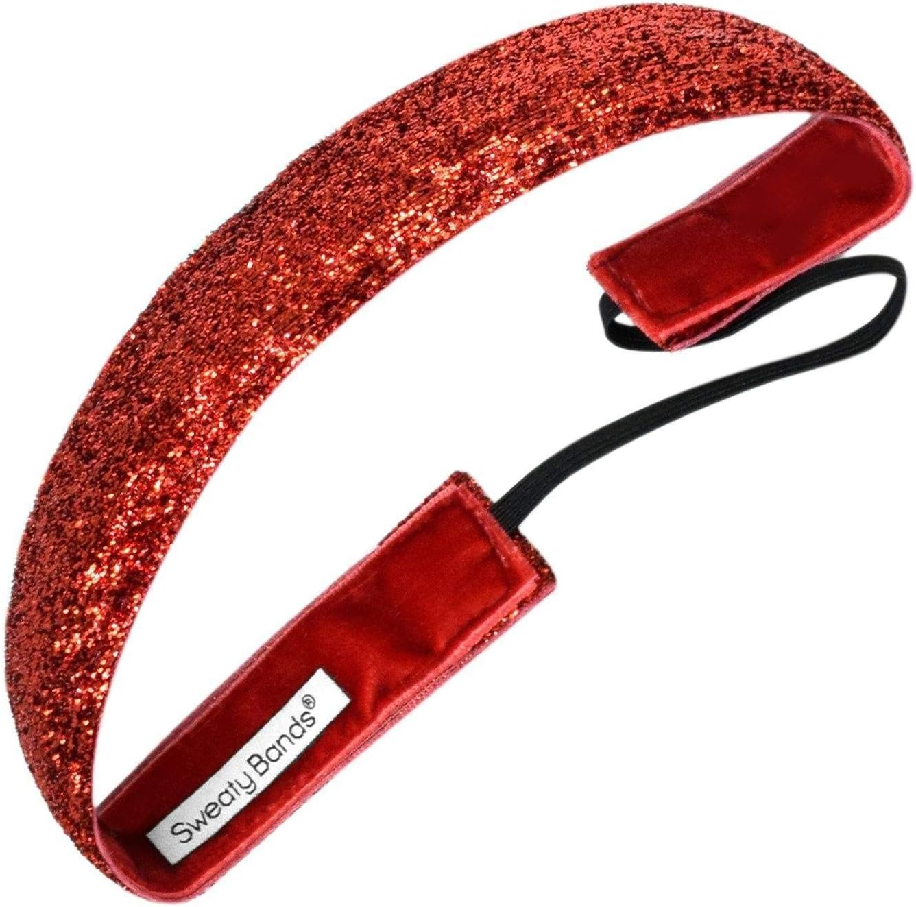 Womens Sparkle Workout Headband - Viva Diva Red 1-Inch | Non-Slip, Velvet-Lined, Exercise Hairband, For All Day and Fun Nights Out
