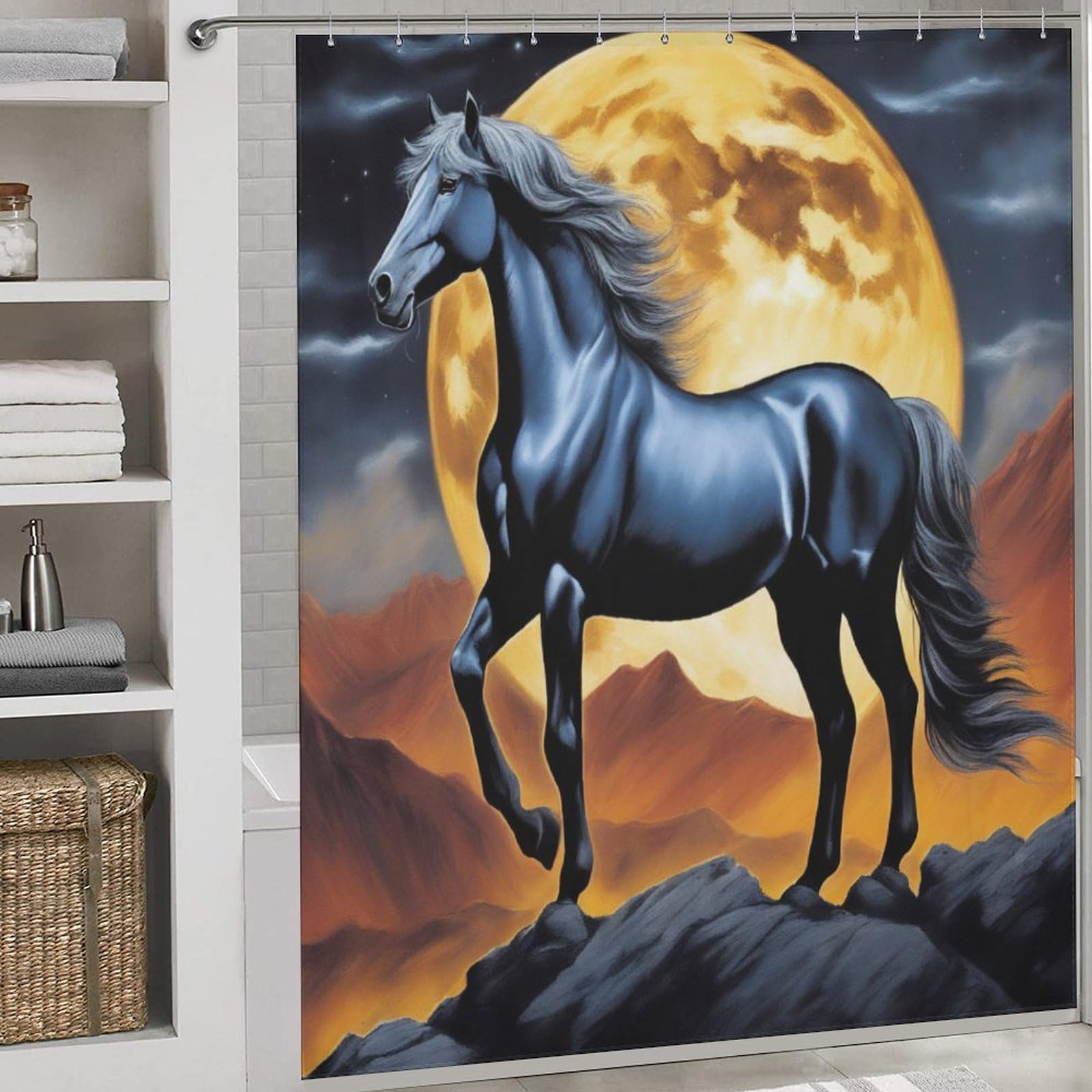 Rideau de douche cheval en polyester lavable pour créer une ambiance nature à l'hôtel ou chez soi