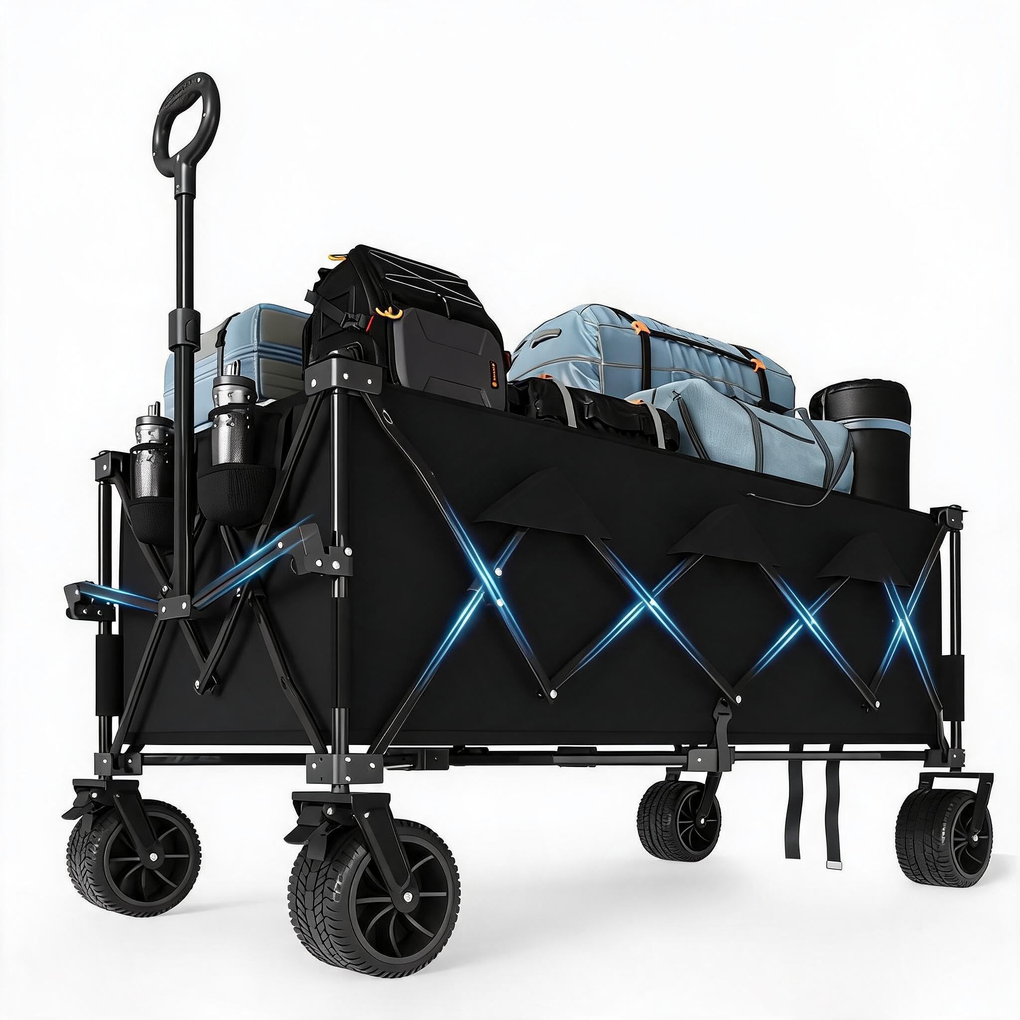 52" Collapsible Wagon Cart 350L, All-Terrain Wheels, Black — image 1
