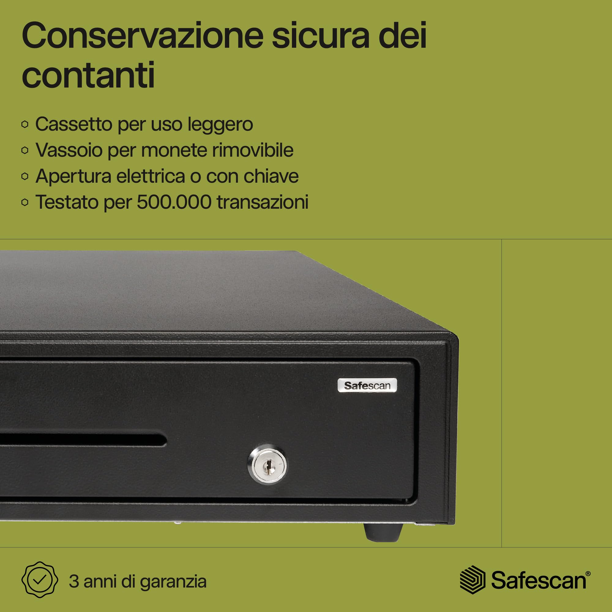 Safescan LD-4141 cassetto per soldi conserva i contanti - Cassa cassetto con 4 scomparti per banconote e 8 per monete - Connessione RJ-12 - Cassetto registratore di cassa 41 x 41,5 x 11,5 cm