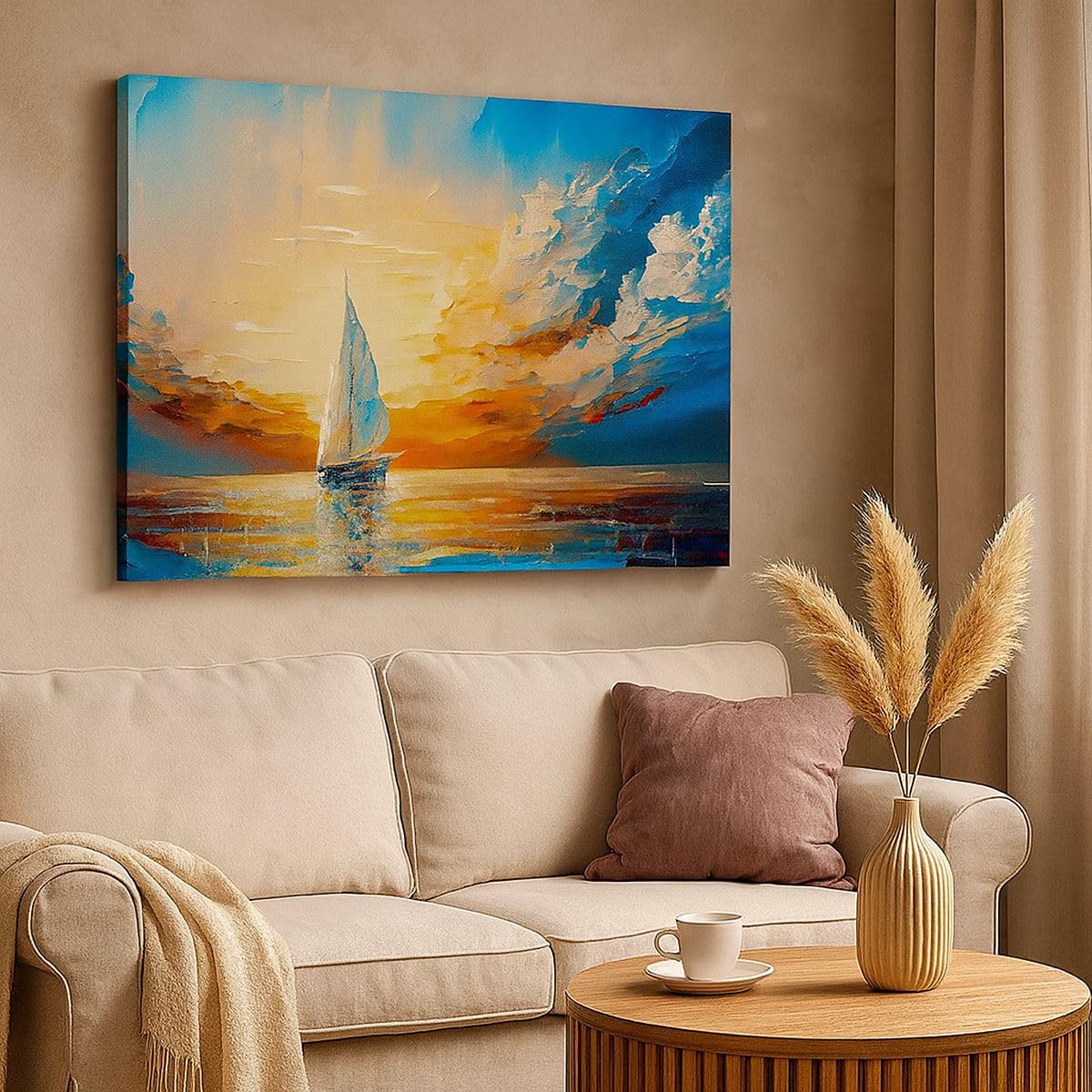 Quadri Moderni su Tela 120x80 cm Stampe da Parete Marino Paesaggi - 5712 | Paesaggio Nautico Barca a vela Quadro Decorativo XXL 1 pezzo Soggiorno Arte da Parete Decorazione da Parete ARTTOR