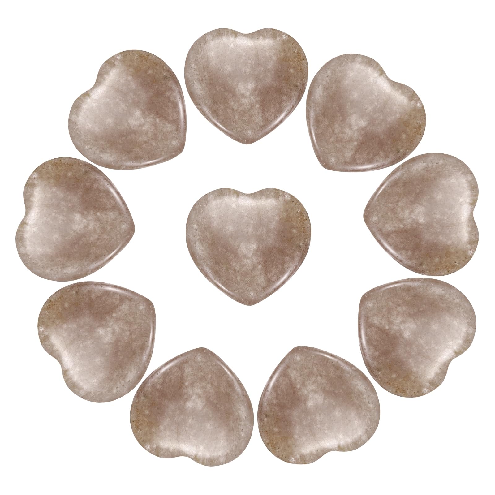 PATIKIL 10Pcs Natural Heart Shaped Crystal Stone, 1 Inch 1/4" Thick Mini Polished Love Gemstone Crystal, Pocket Rock Engraved Worry Stones for Women Gifts Meditation, Strawberry Quartz