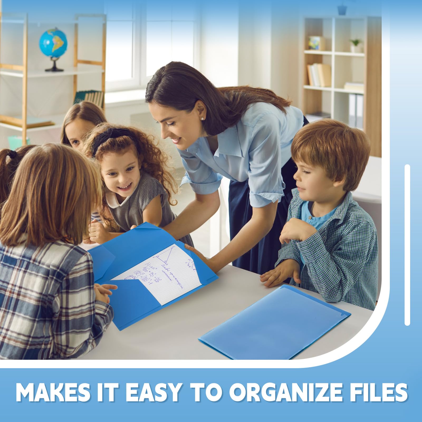 Henoyso 60 Pieces Plastic Folders With Pockets - Heavy Duty 2 Pocket Folders, Letter Size, Blue, With Business Card Slot - View #3