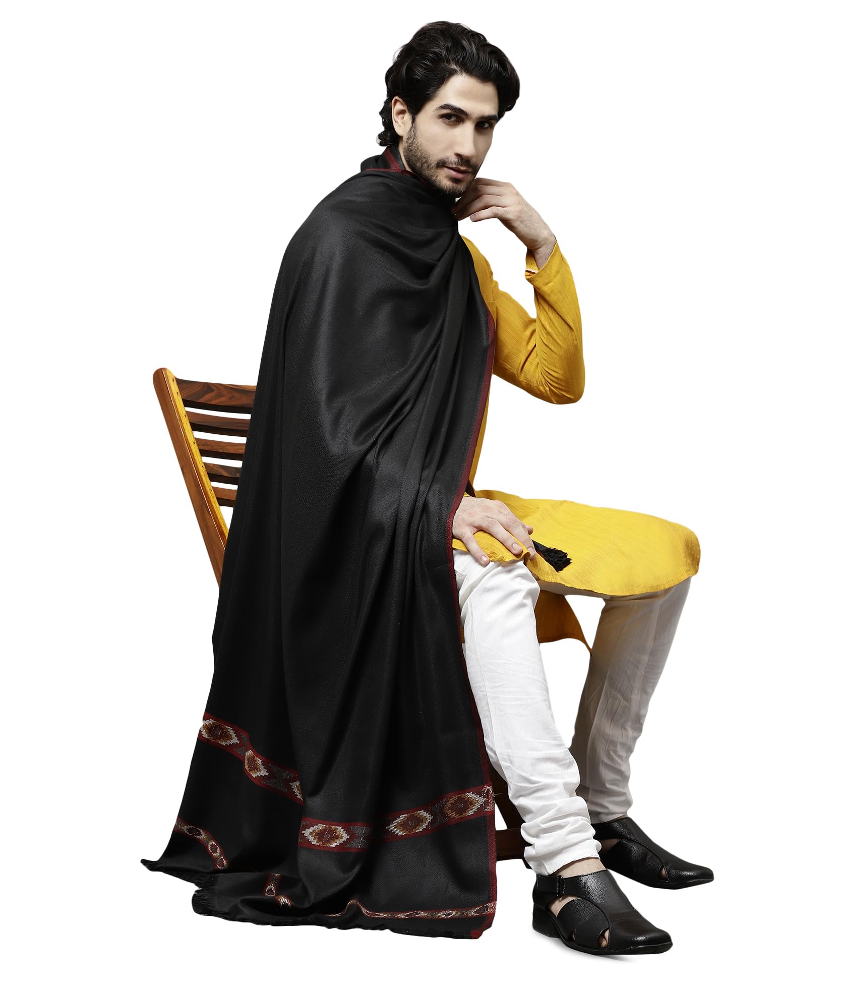Weavers Villa Men's Kullu Design Wool Blend Lohi/Shawl [120 CM X 240 CM] (Black) - Image 2 thumbnail