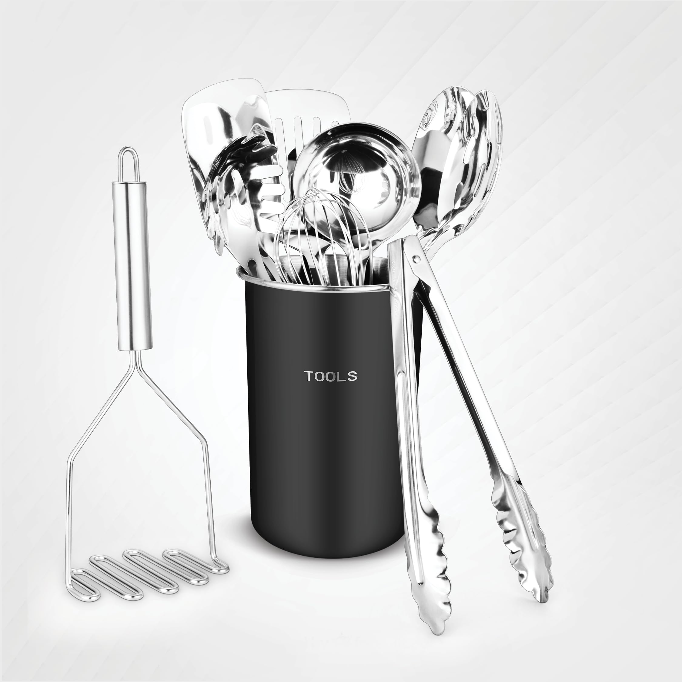 Avador® Premium Set of 10 Stainless Steel (BLACK HOLDER) Kitchen Tool Set with Holder Easy To Clean, Space Saving, Great for Cooking, Baking, Prepping (BLACK)