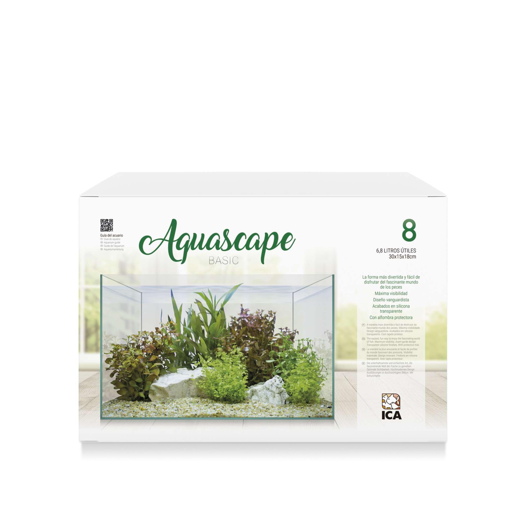 ICA AAQ8 Urna Aquascape Basic 8, 30x15x18 cm, 6,8L, Ideal para Nano Acuarios y Terrarios