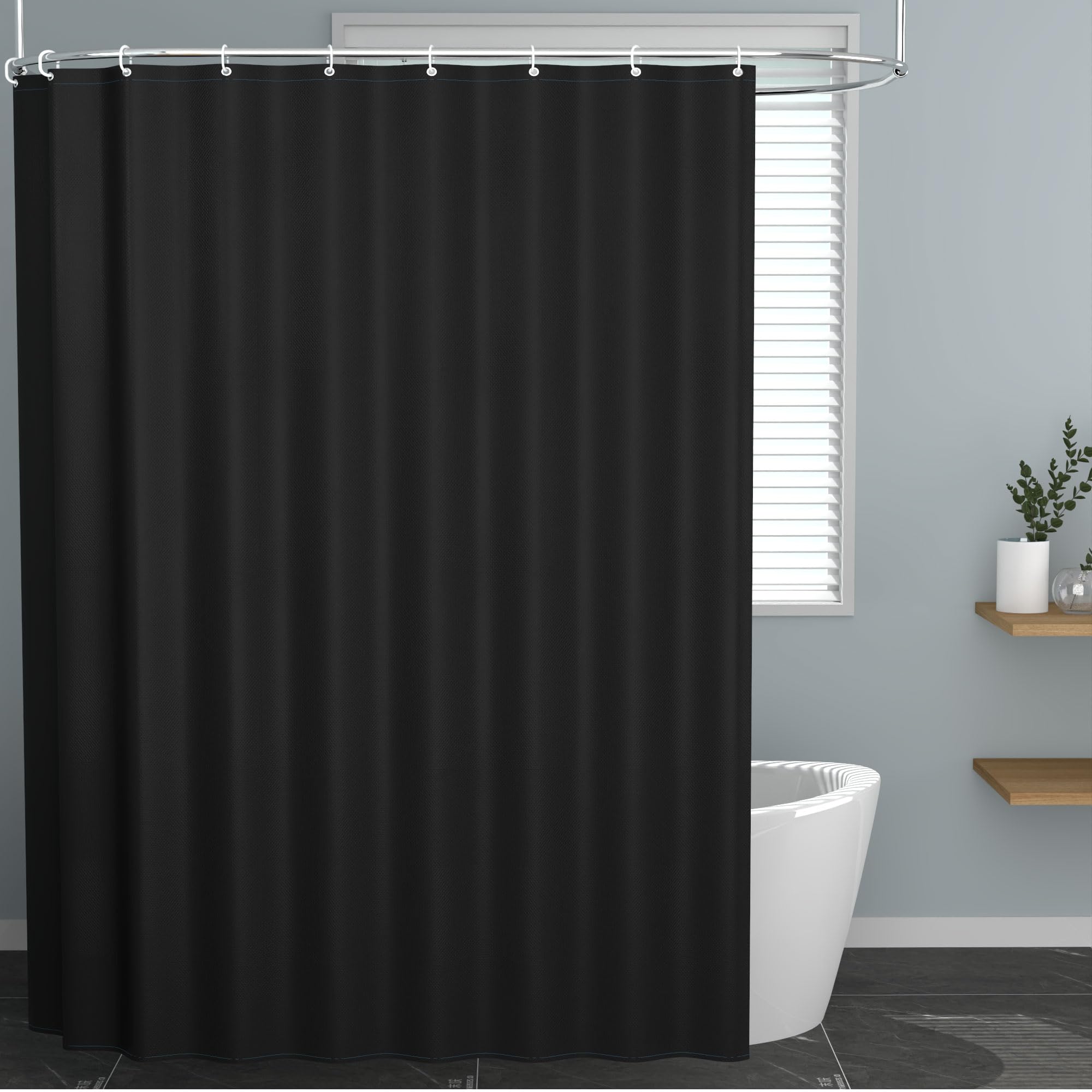 AwmnSrman Black Shower Curtains - Shower Curtains for Bathroom with 12 Shower Curtain Hooks, Quick-Drying Modern Elegant Design Polyester W 200 x L 200cm (W 78.7" x L 78.7")