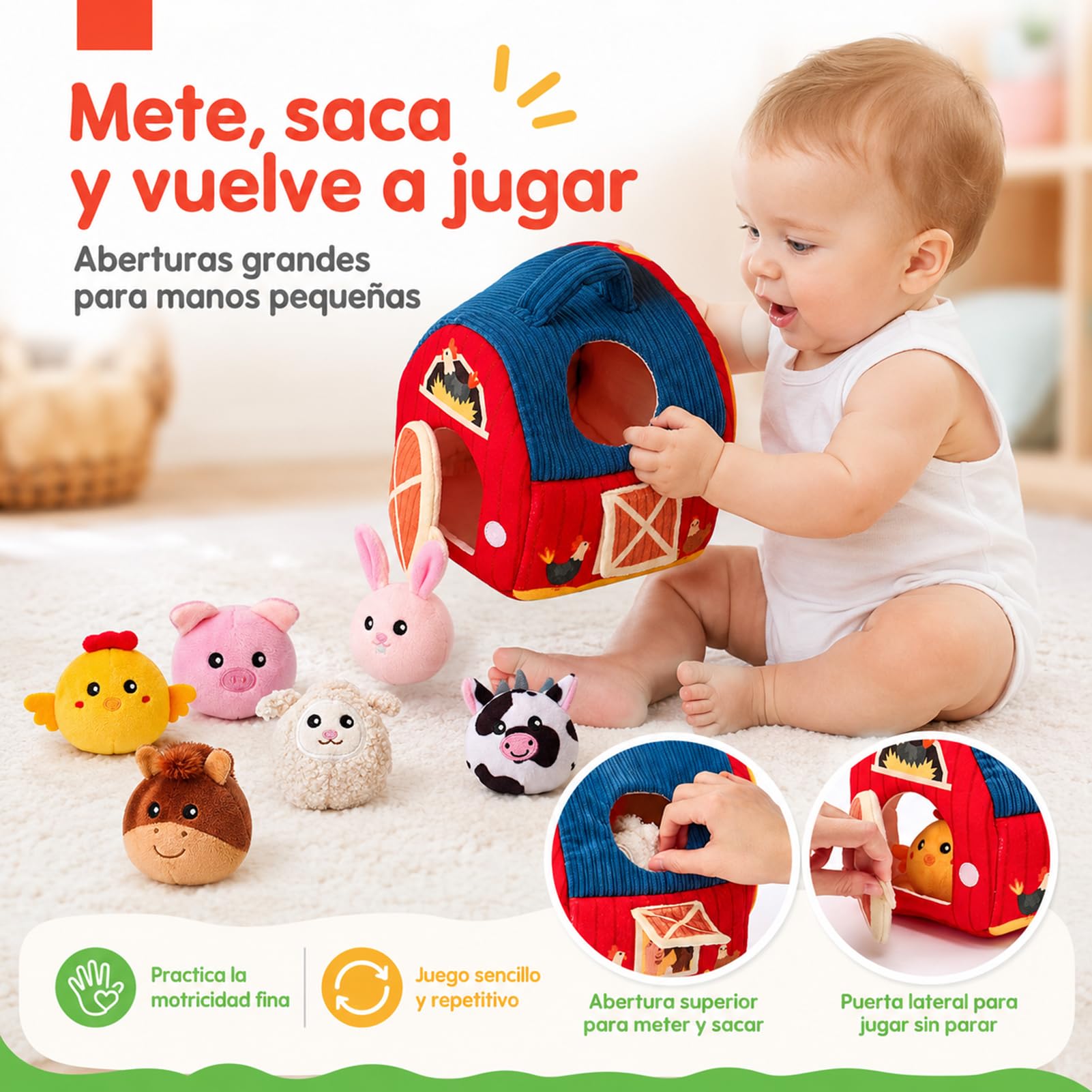 hahaland Juguetes Bebes 6-12 Meses - Animales Granja Montessori Juguetes Niños 1 año - Juguete Interactivo Sensorial Blandito Regalo Bebe 6 9 12 Meses Niño Niña