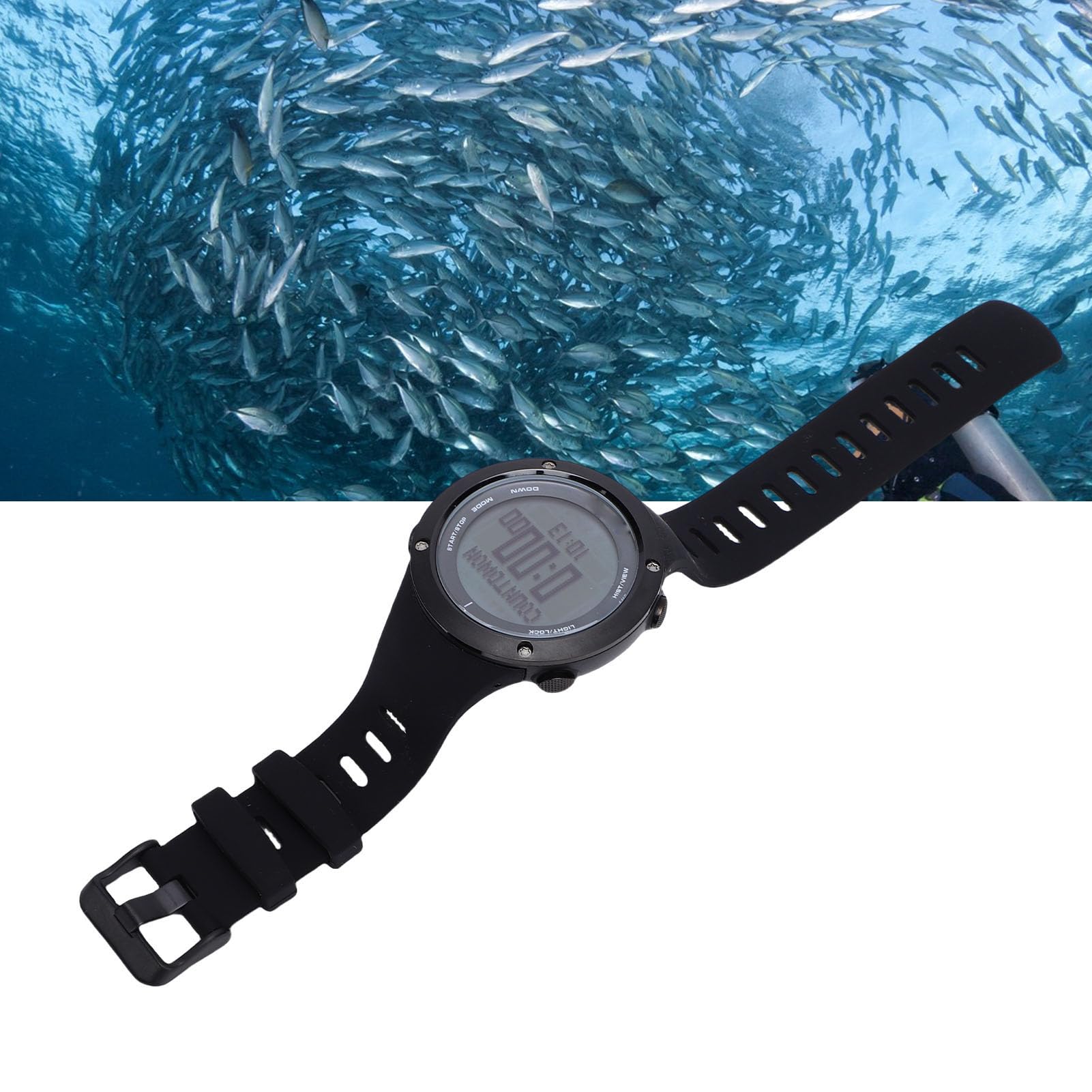 Alomejor Reloj Deportivo Inteligente con Sensor de Profundidad y Barómetro, Carcasa de Acero Inoxidable, Correa de Silicona para Buceo, Snorkel, Apnea