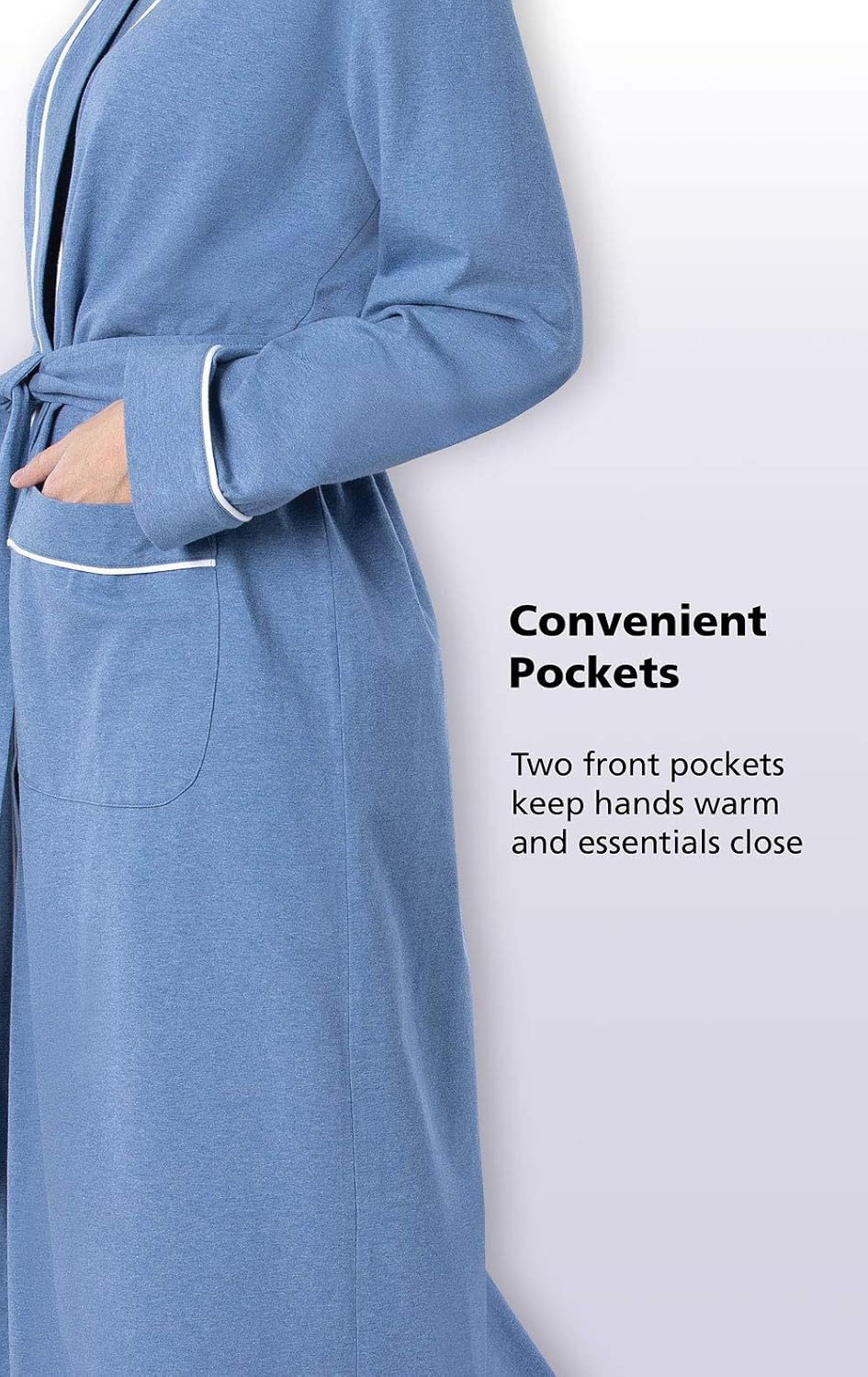 PajamaGram Long Bathrobes For Women - Womens Cotton Robe, 100% Cotton X-Small Heather Blue