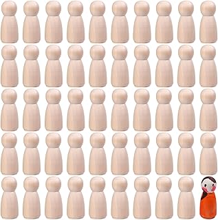 GLOBLELAND 50 Pieces Wooden Peg Doll for DIY Craft 1.37inch Unfinished Wooden People Figures Conical Shapes Blank Bodies Family Angel Dolls for Wedding Party Home Decorations