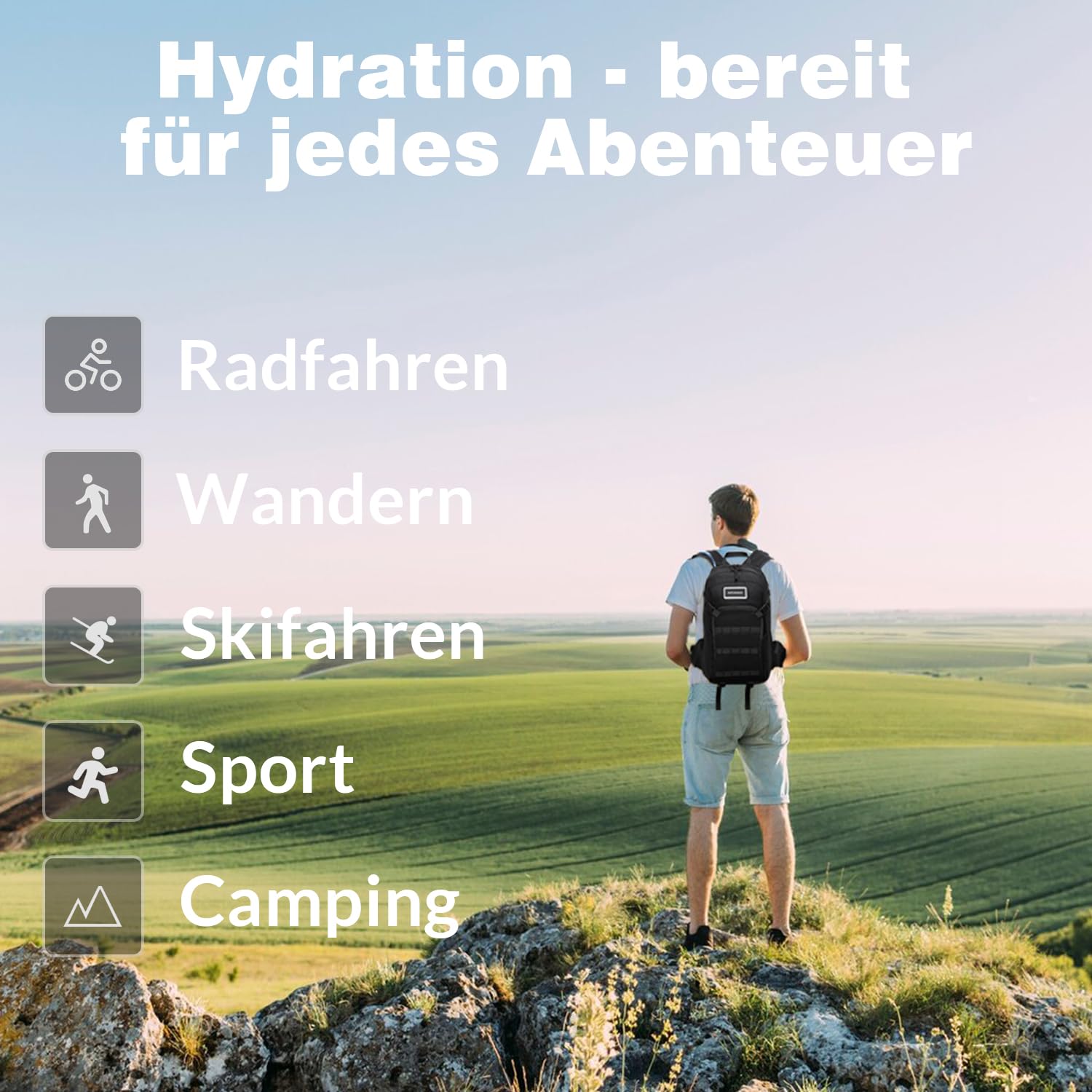 Fahrradrucksack Wanderrucksack Klein für Herren & Damen, Skirucksack Schwarz Sport Rucksack für Fahrrad, Ski, Motorrad, Snowboard,Wandern