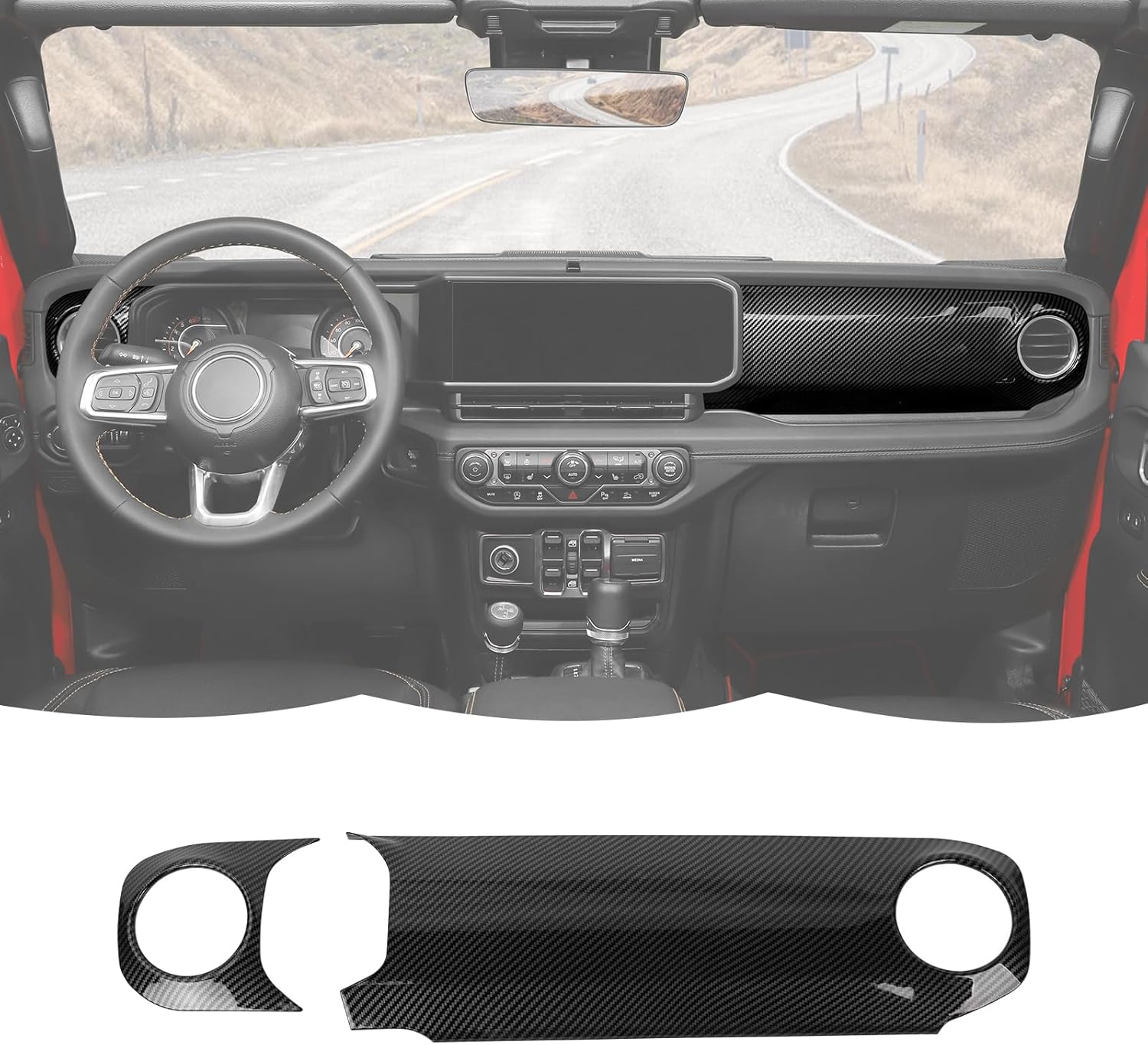 RT-TCZ Carbon Fiber Center Console Trim Cover Dashboard Control Panel Cover Decorative Interior Accessories Compatible with Jeep Wrangler JL JLU & Gladiator JT 2024+ Carbon Fiber Grain