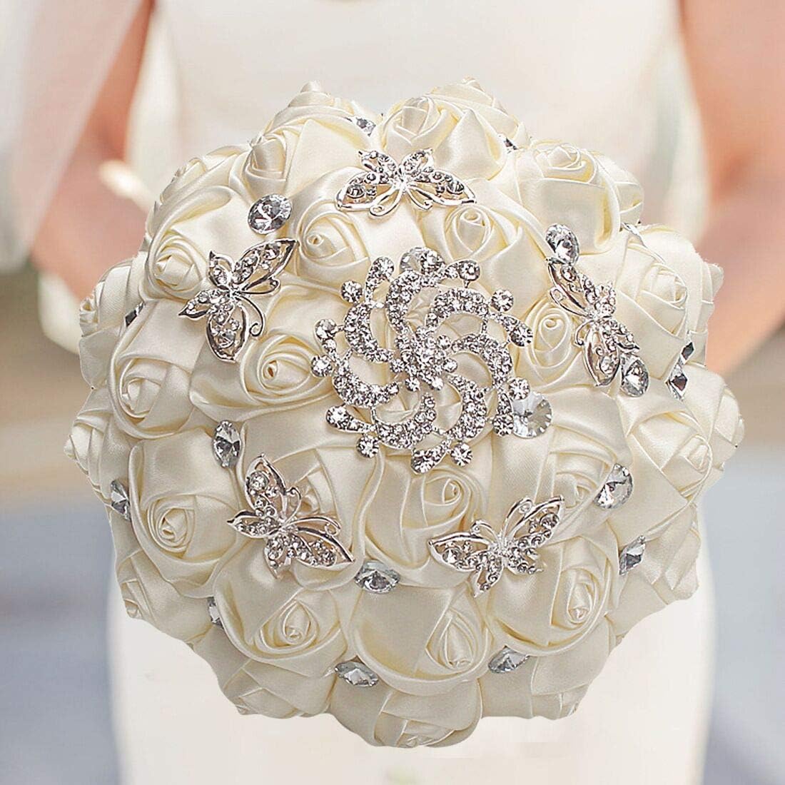 S_SSOY Wedding Flowers Bridal Bouquets Rhinestone Bride Bridesmaid Brooch Wedding Bouquet Valentine's Day Party(Royal Blue)