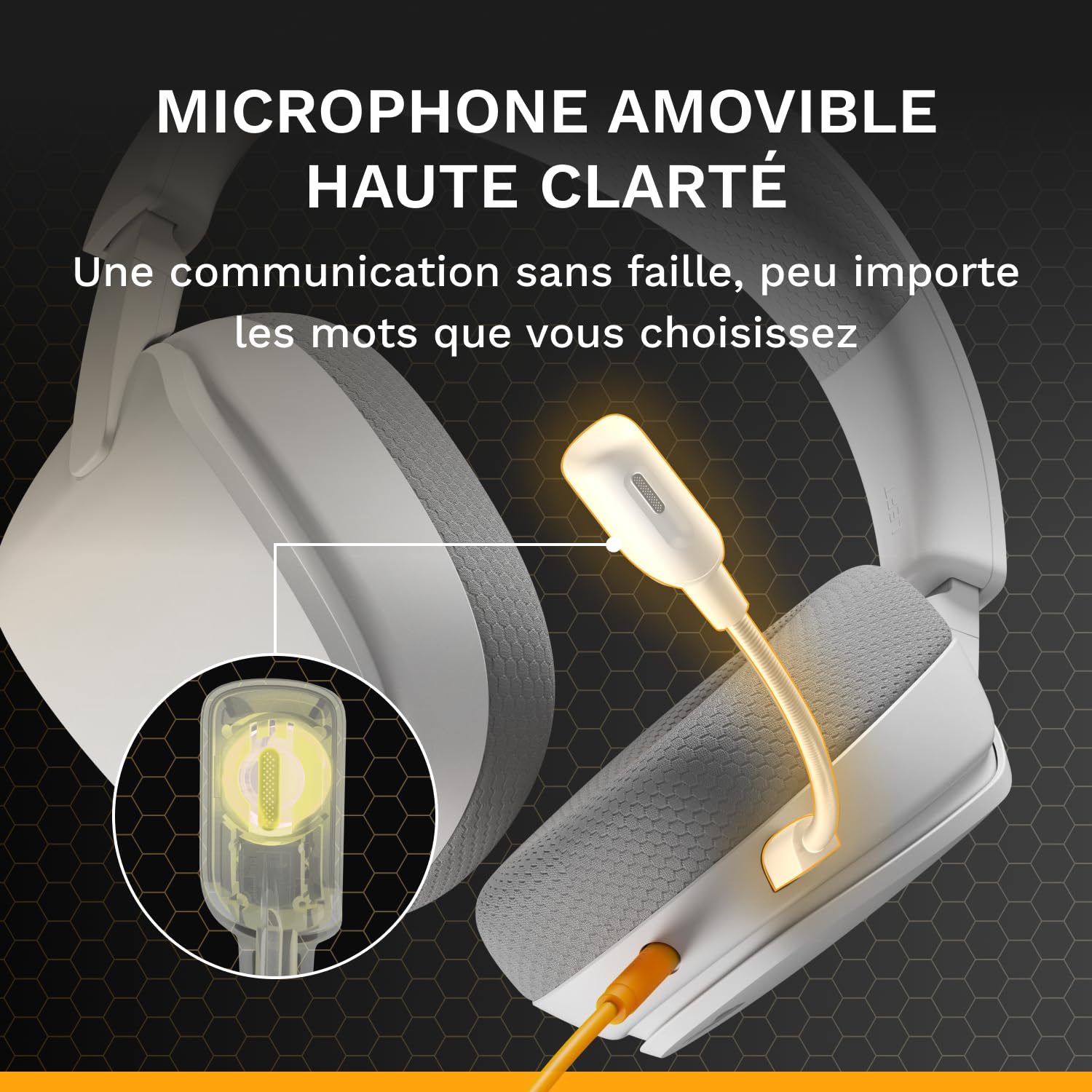 GLORIOUS GHS Eternal - Casque Gaming stéréo pour PC, PS5, PS4, Xbox, Switch. Transducteurs inclinés sur mesures, Micro détachable 3,5 mm Haute-clarté Ajustable. Résistant, Confort Longue durée. Blanc