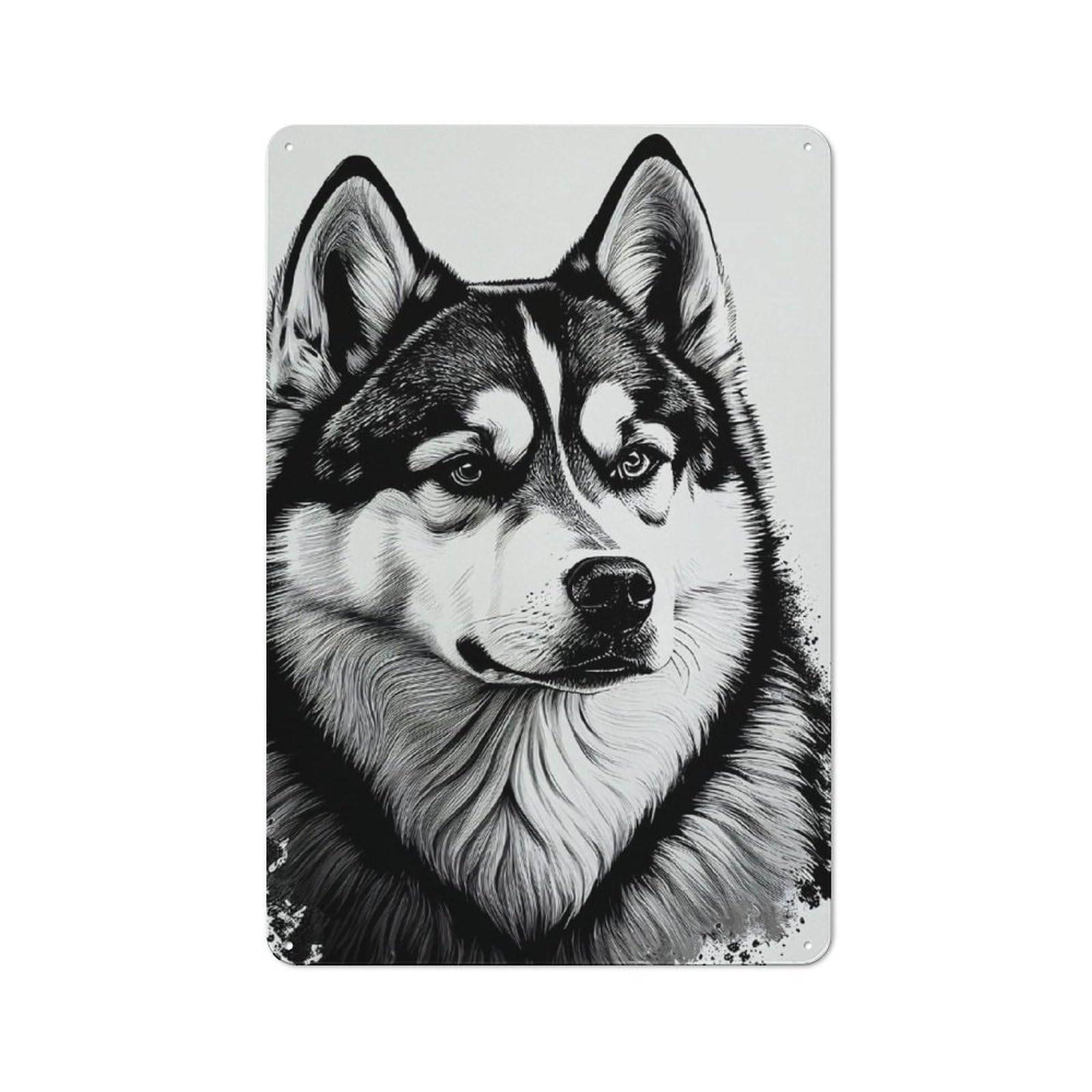 Junmoney Siberian Husky Drawing Dog Tin Wall Plaque 30X20cm With For Bar Or Restaurant, Autumn Wall Decor For Hospitality Decor Collectors