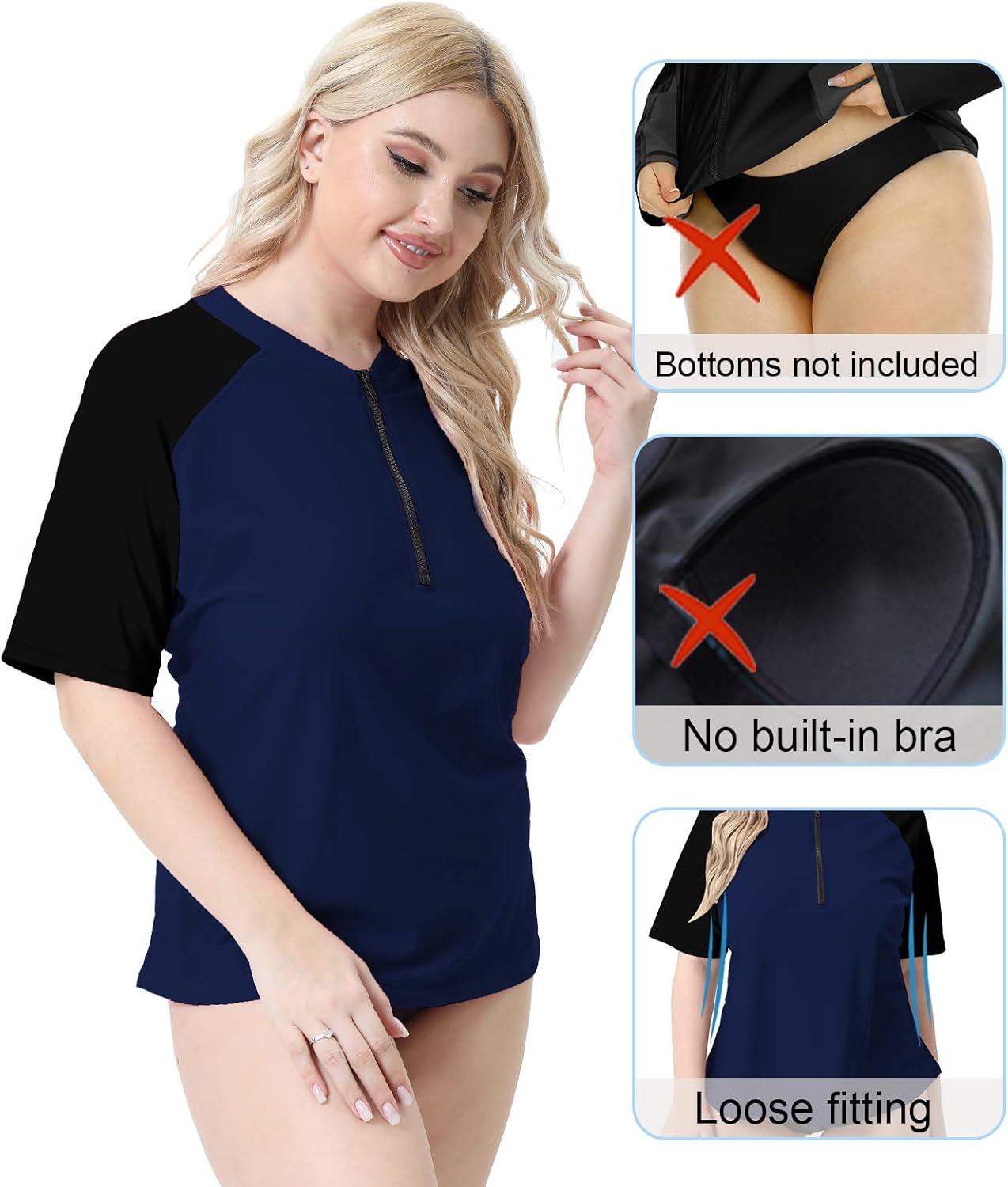 Halcurt Women's Plus Size Rash Guard Short Sleeve Swim Shirts Loose Fit UPF50+ Sun Protection Swimsuit Top Only - Image 4