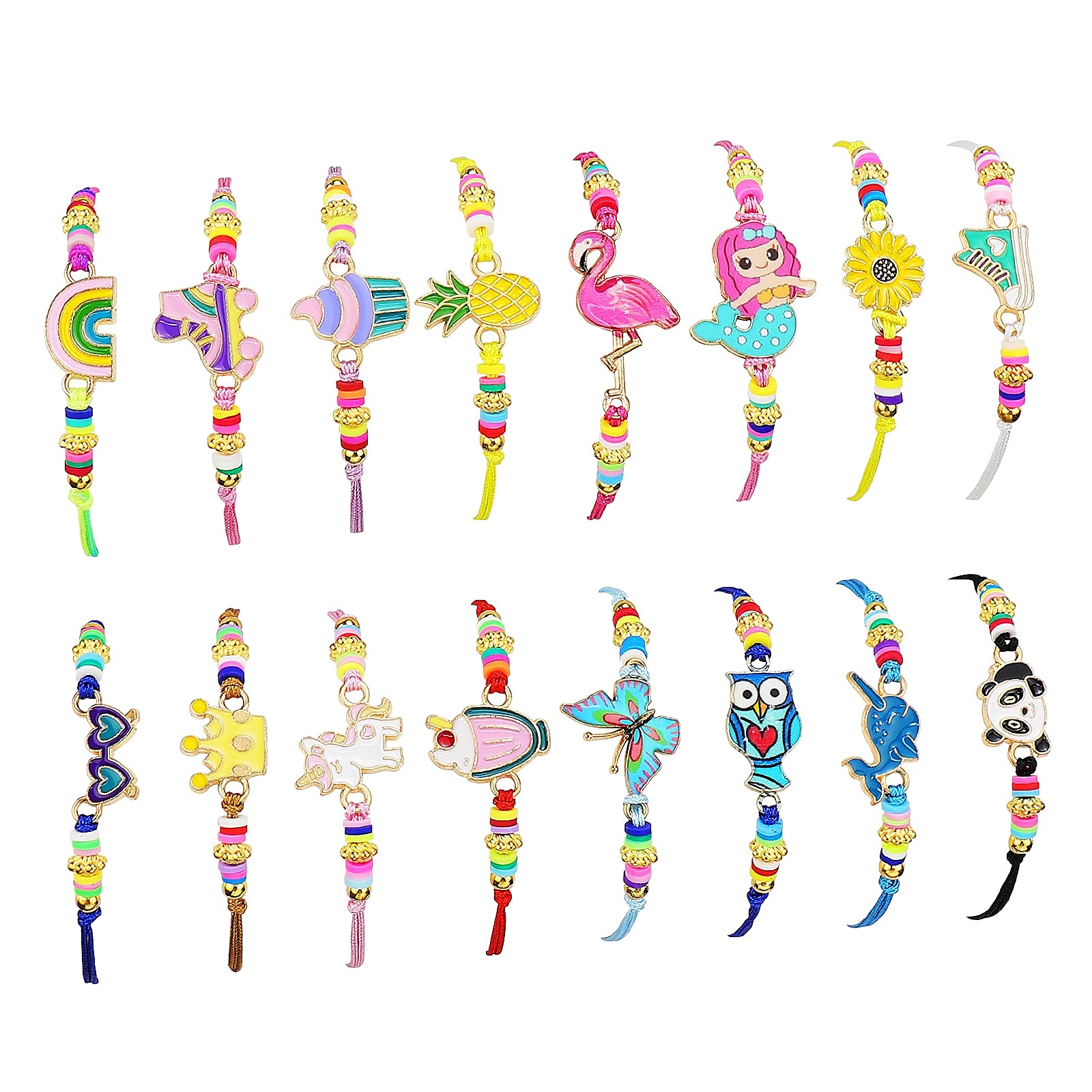 HomgatyFriendship Bracelet for Girls, 16pcs Cute Adjustable Handmade Braided Bracelets, Multi-color Woven Bracelets Jewellery Party Bag Fillers for Kids