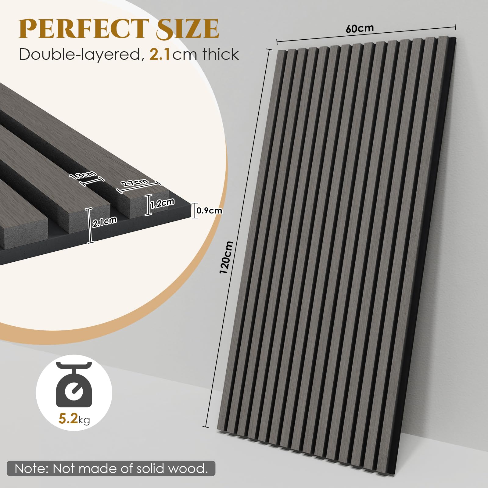 Clevich Panele Akustyczne 3D 120x60x2,1cm, 4 Sztuki, Panele ścienne Imitujące Drewno, Okładzina ścienna Zapewniająca Skuteczną Izolację Akustyczną, Z Filcowym Wyciszeniem, do Salonu,Biura, Dąb Czarny