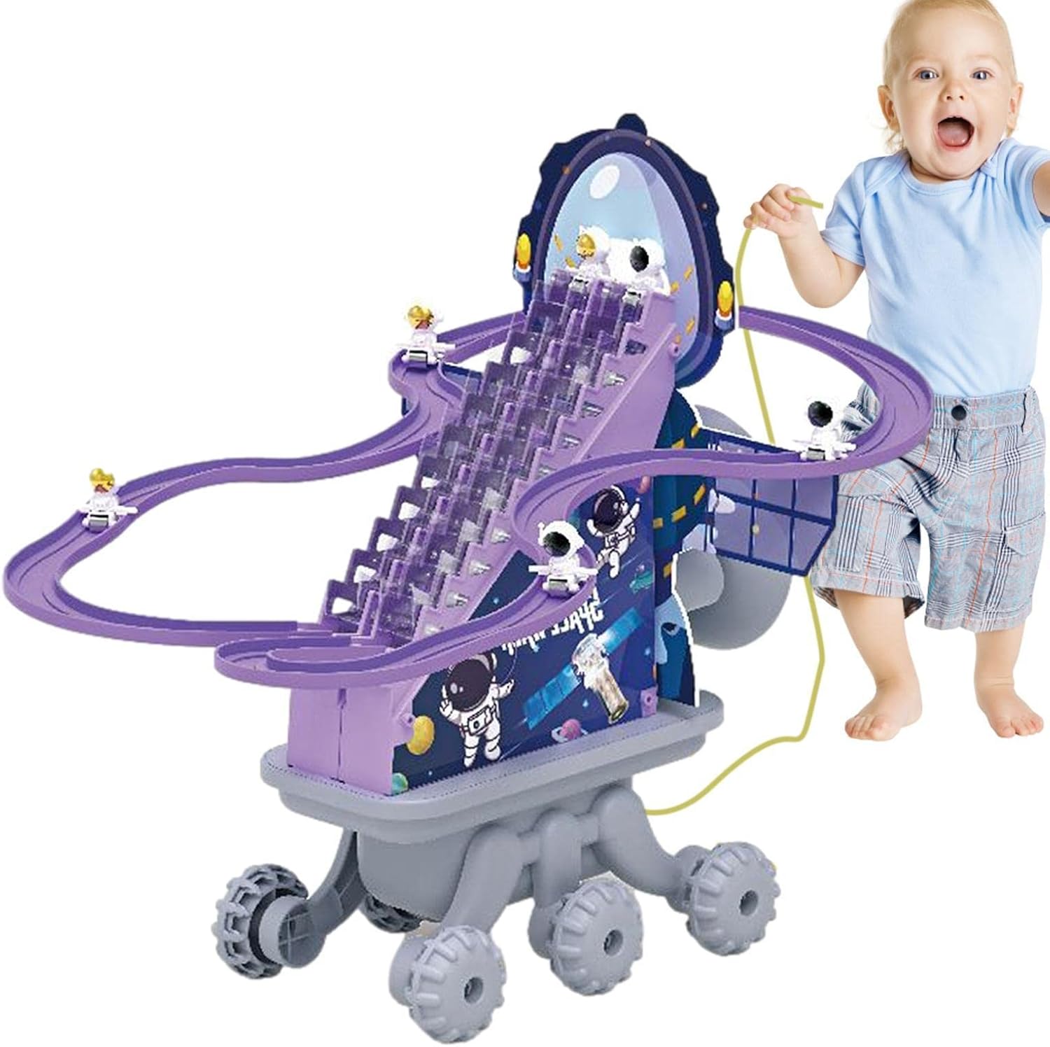 HINAA Juguete de montaña Rusa eléctrica - Juguetes eléctricos de Pista de Astronauta - Juguetes de Escalada Astronauta eléctrico Chasing Race Track Game Set Coaster Toy con Luces LED Intermitentes