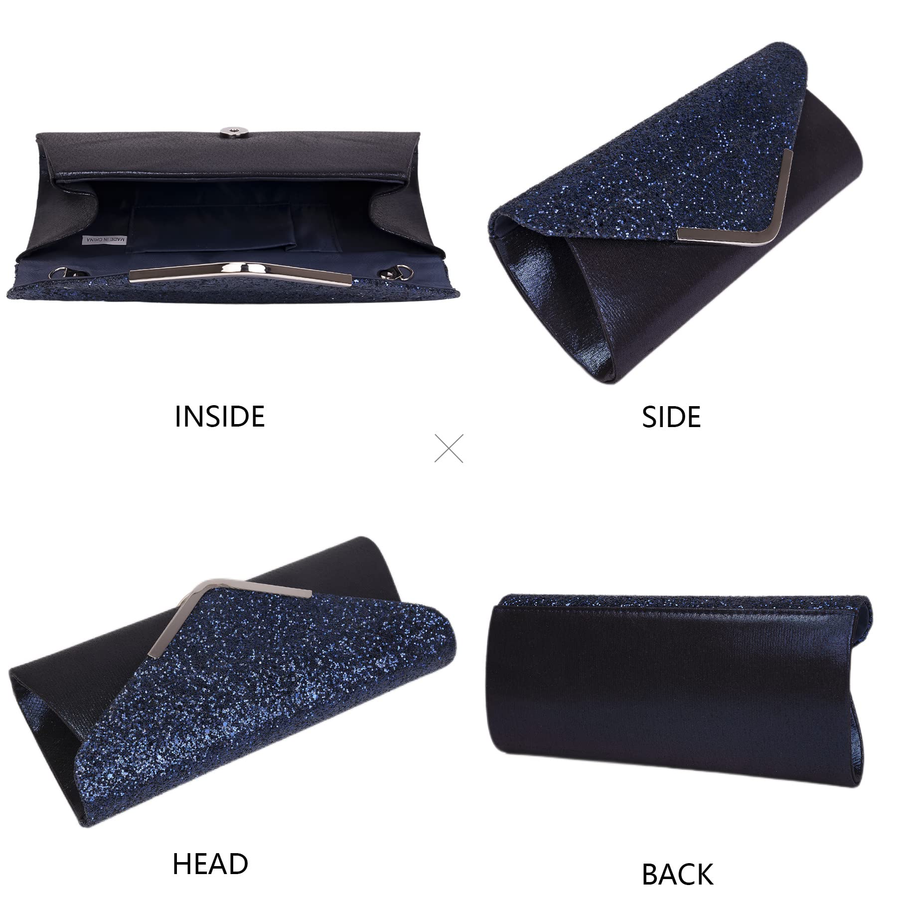 Larcenciel Pochette Donna, Borse da Sera Glitterata con Catena Staccabile, Borsa a Tracolla con Paillettes, Borsa alla Moda, Busta Elegante, borse a Spalla per Ballo di Fine Anno, Festa (Blu)