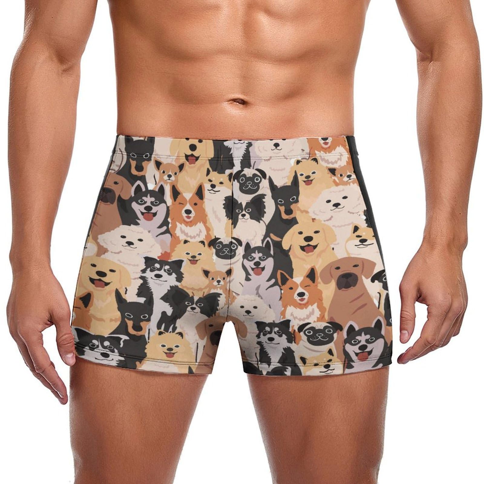 fkgvwo Cartoon Dog Men's Square Leg Swim Briefs Swimming Trunks Swimsuit Swimwear