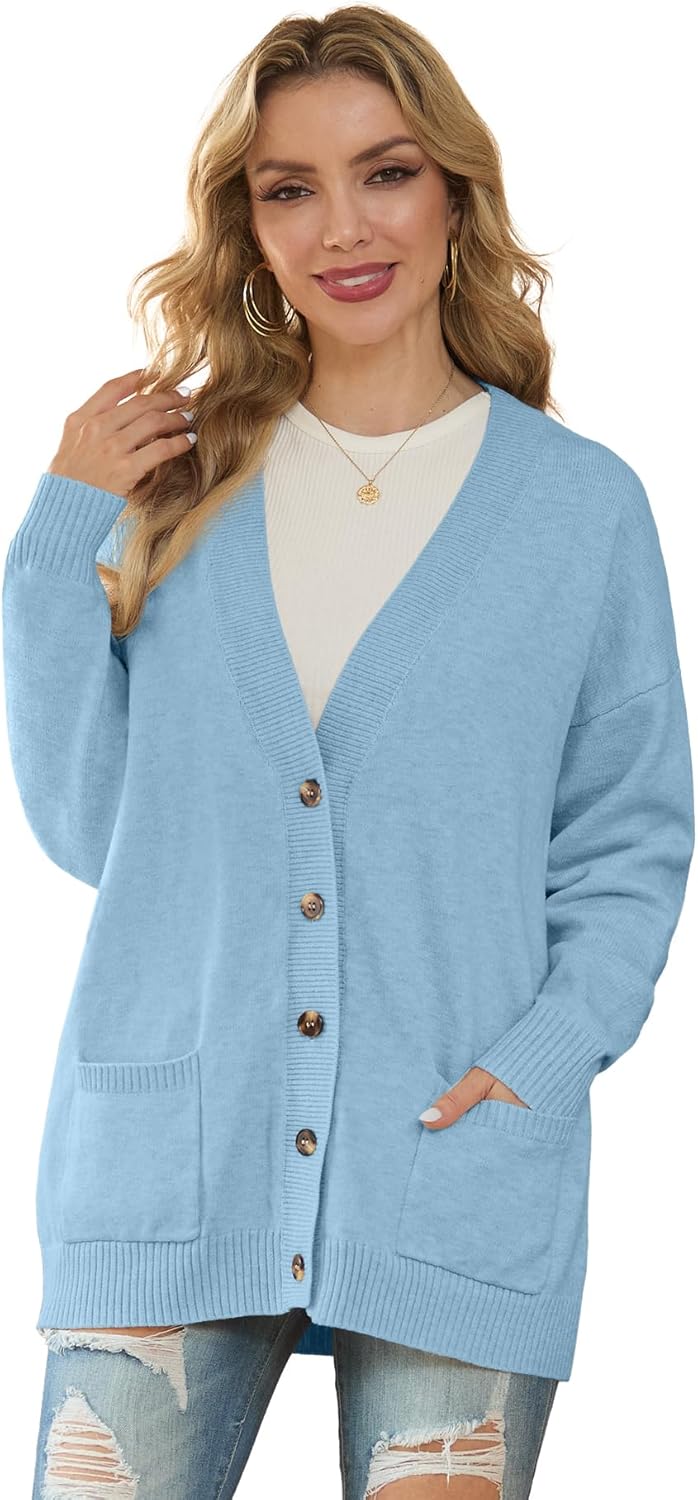 GRECERELLE Women's 2025 Fall Cardigan Sweaters Oversized Open Front Button Knit Outwear Coats with Pockets - Image 6