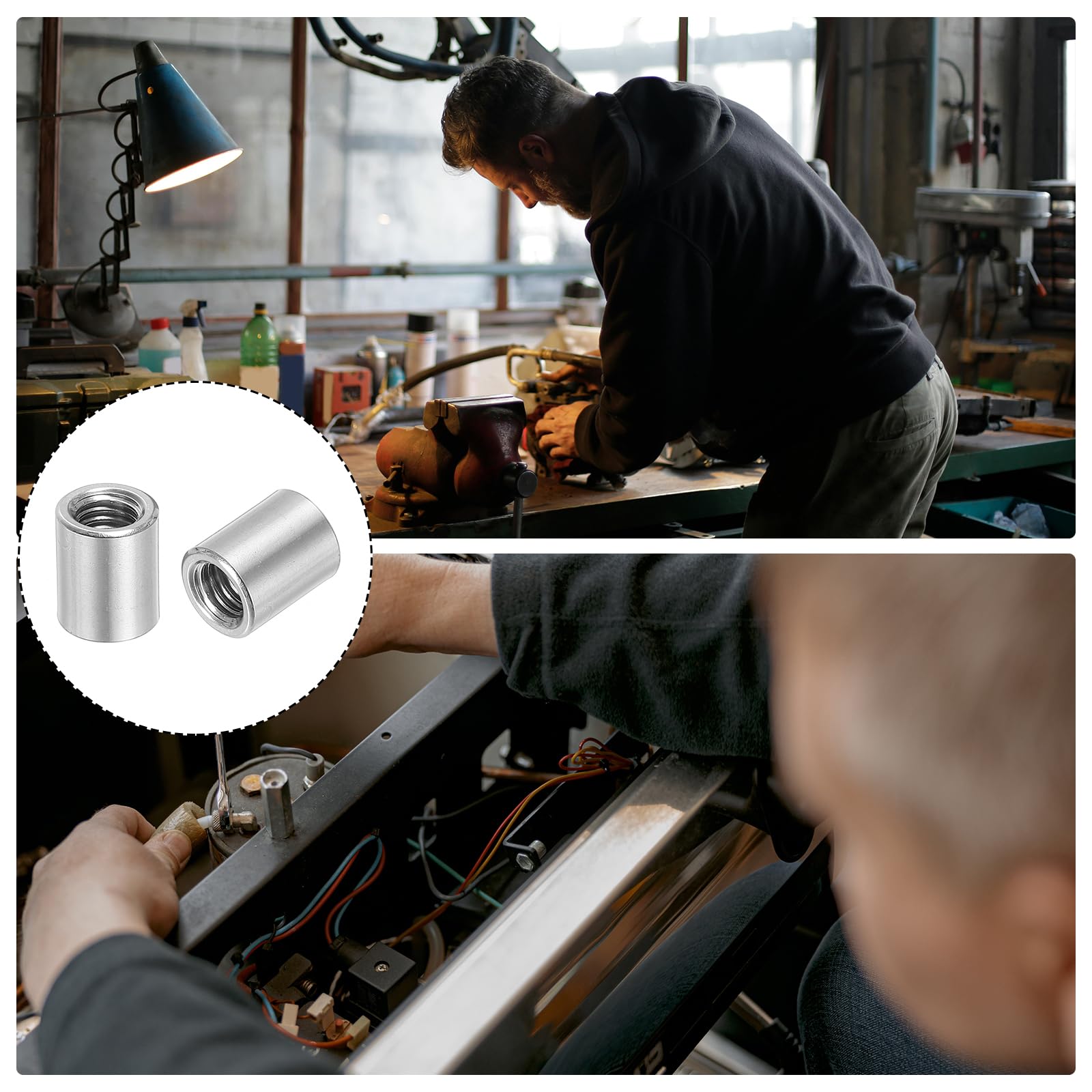 QUARKZMAN 6 sztuk okrągłych nakrętek łączących M8, nakrętka łącząca ze stali nierdzewnej 304 długość 15 mm / 0,6" nakrętka sworznia pręta tuleja długość wspornika M8 x 15 x 12 mm