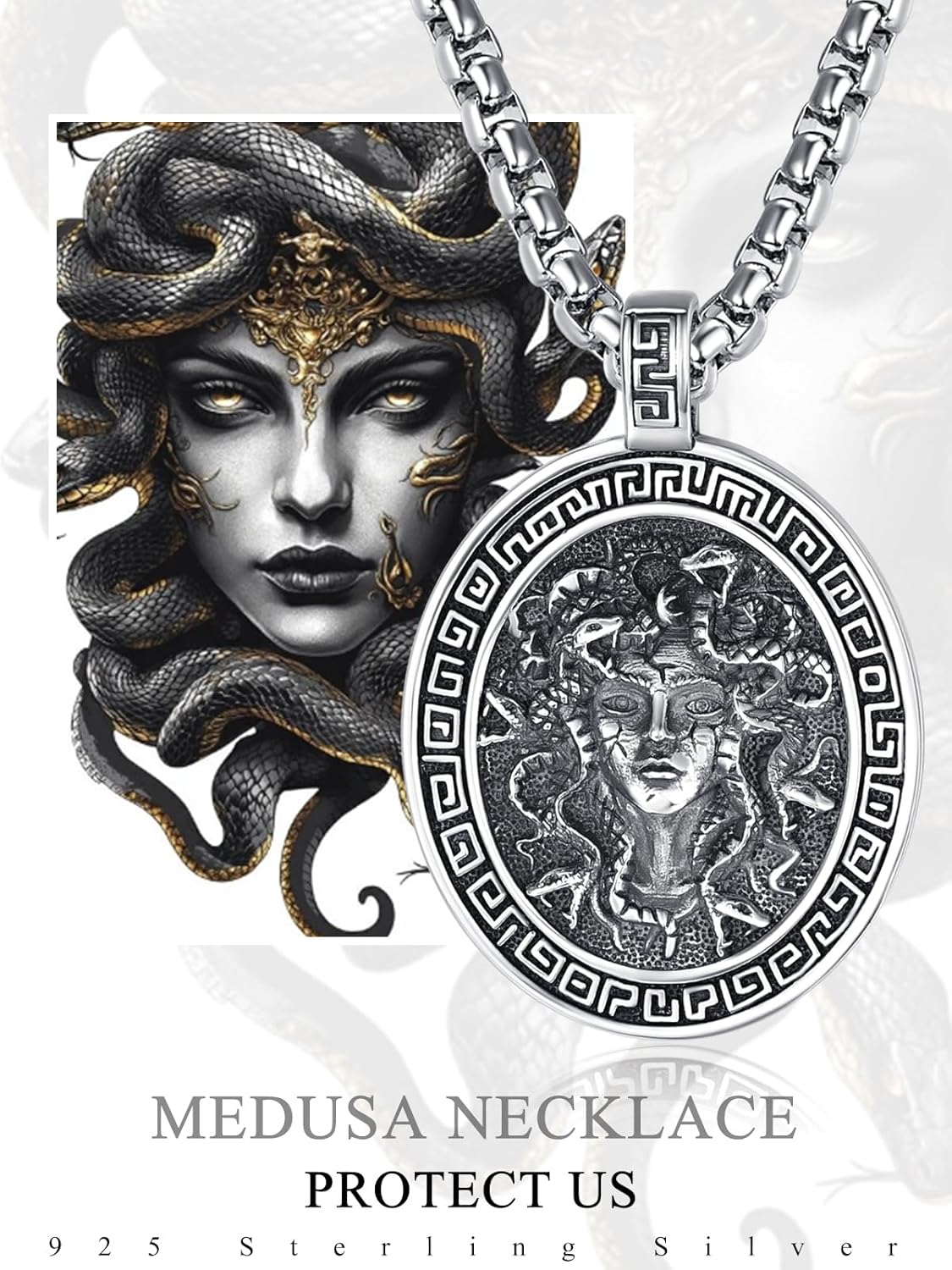 ADMETUS 925 Sterling Silver Greek God Necklaces, Amulet Pendant Necklace, Greek Mythology Protection Jewelry Gifts for Men with 2.5mm 22"+2" Rolo Chain - Image 6