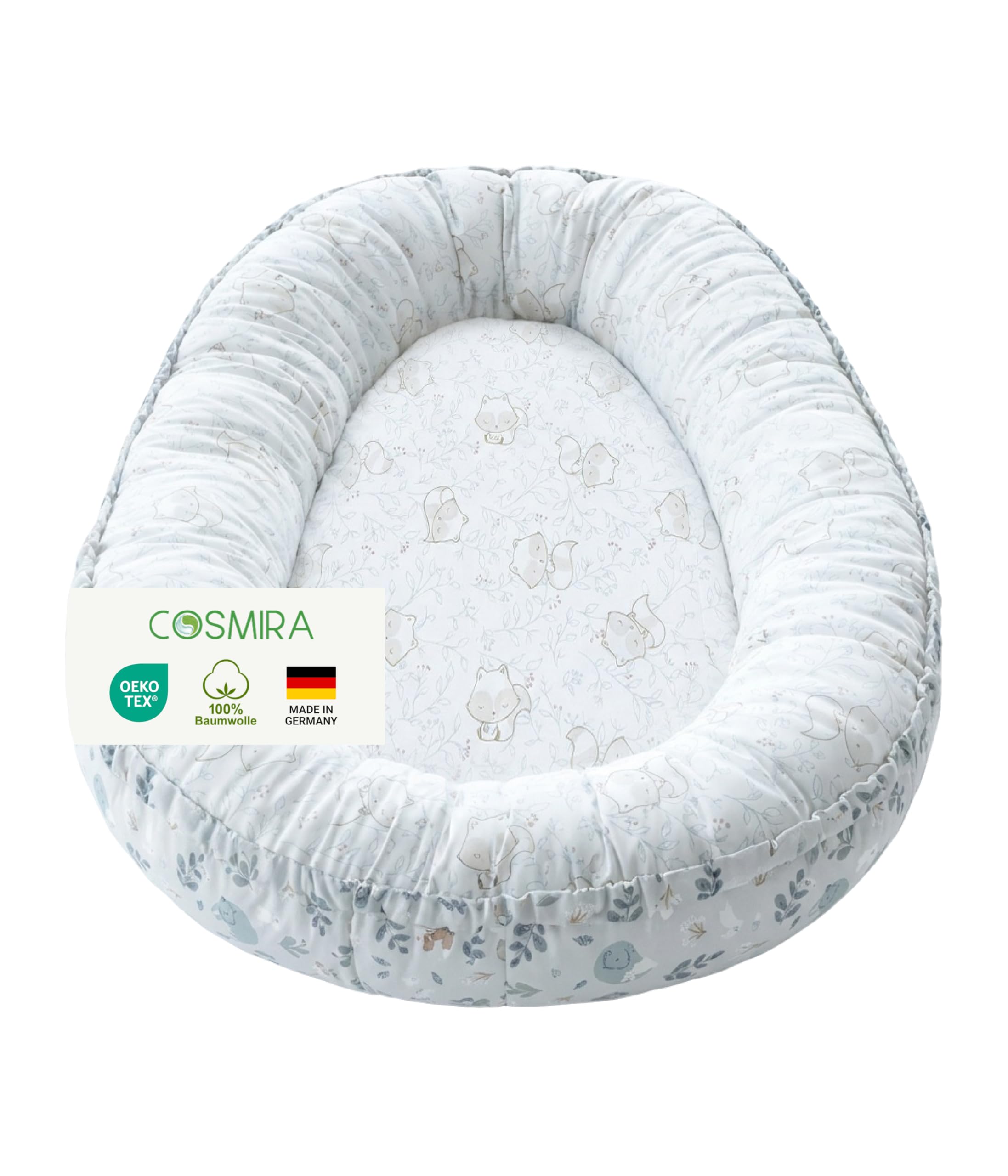 Cosmira® Babynest für Neugeborene – Babynestchen aus 100% Baumwolle, Oeko-TEX Zertifiziert – Sicher & geborgen schlafen – Waschbares, weiches & atmungsaktives Nestchen für Bett, Sofa & Reisen