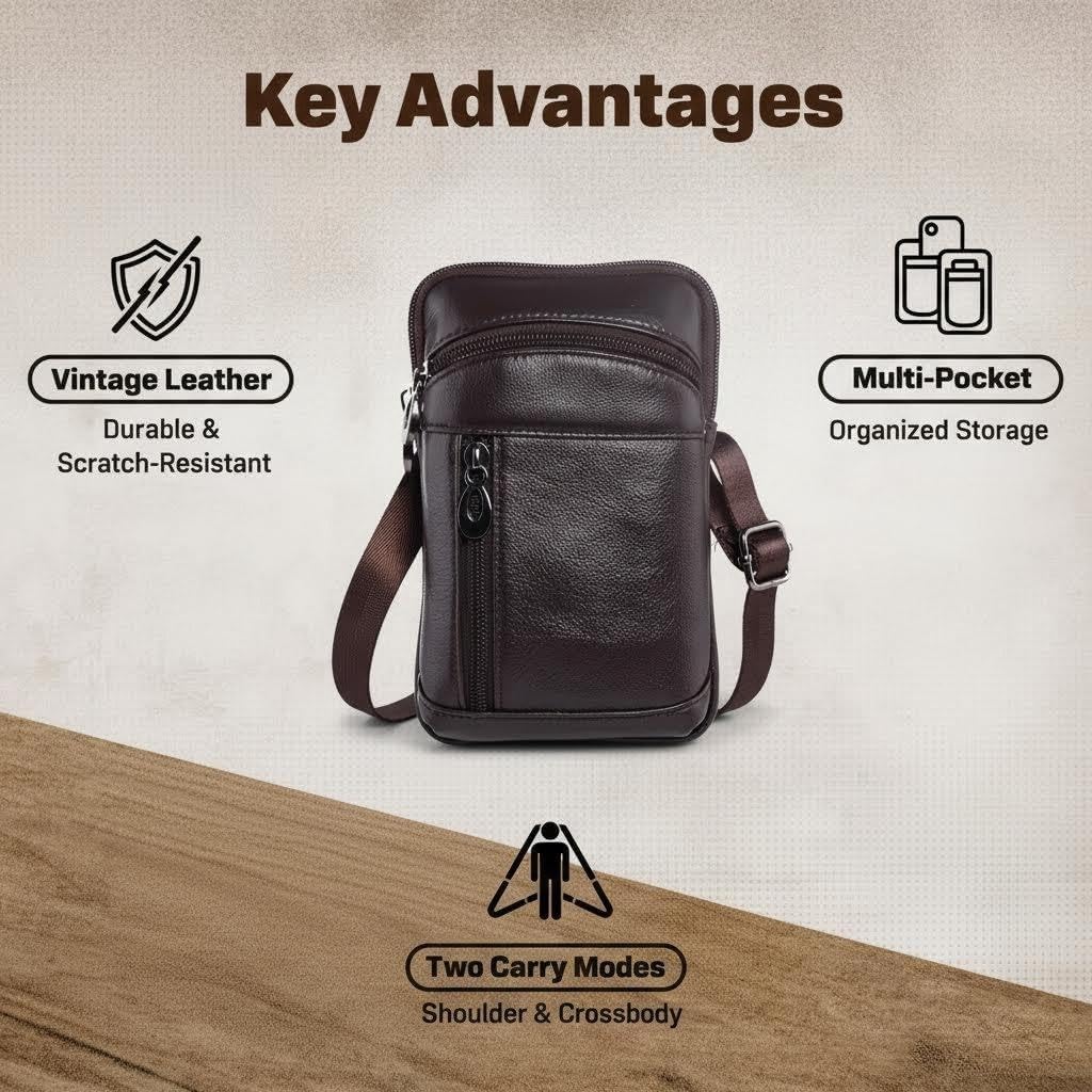 Genuine Leather Belt Clip Phone Holster - Waist Pouch for iPhone Galaxy - Hands-Free Carry
